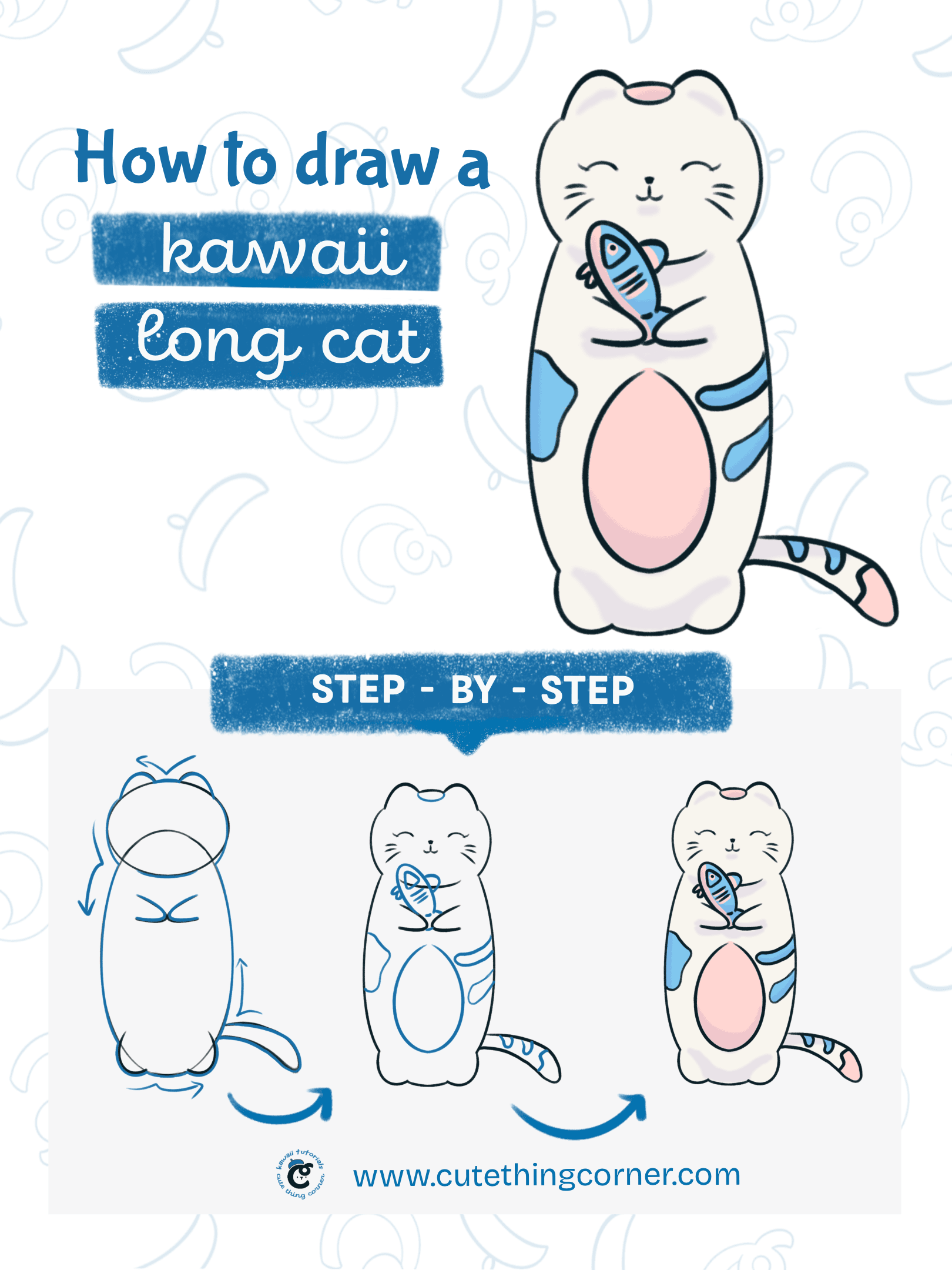 Drawing a kawaii long cat step-by-step