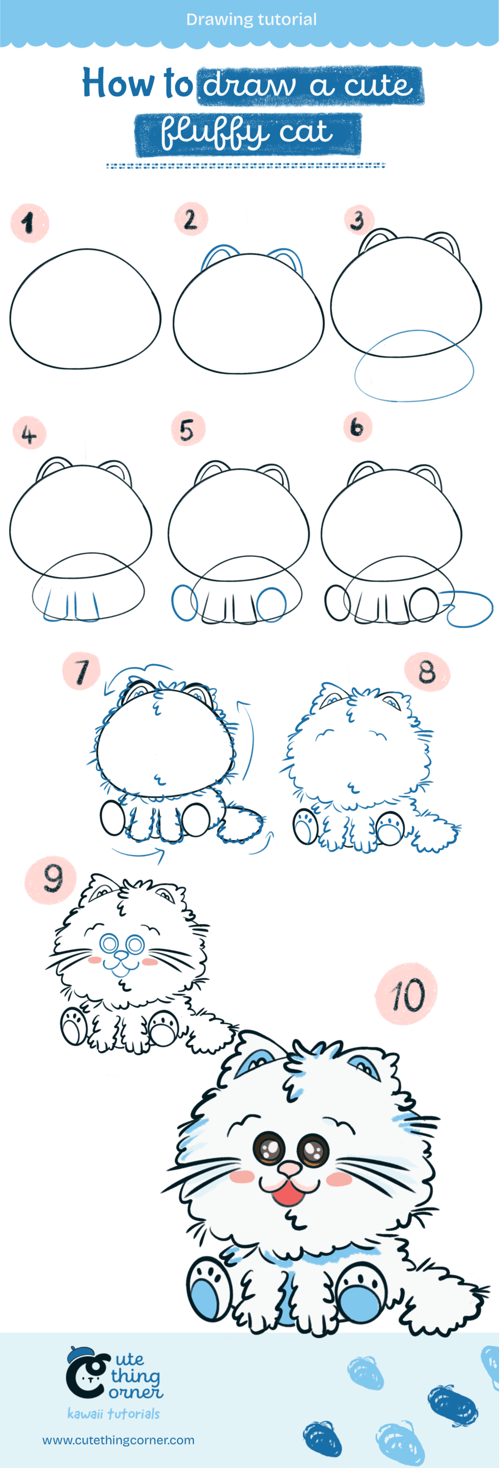 How to Draw a cute Fluffy Cat (Step-by-step)