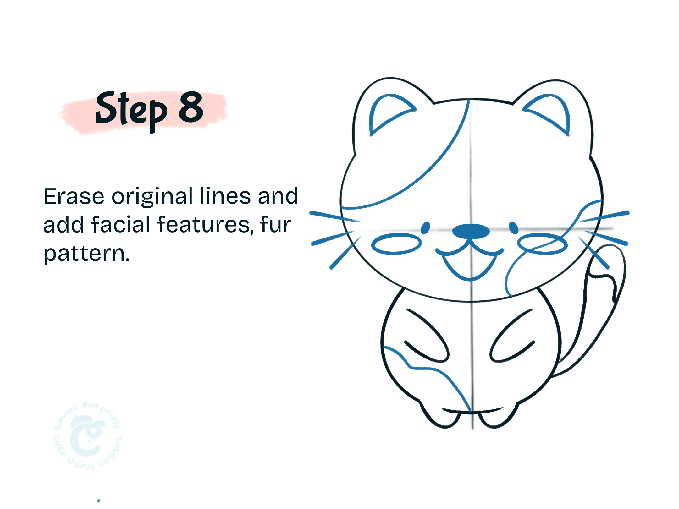 Erase-original-lines-and-draw-facial-features-and -fur-patterns.