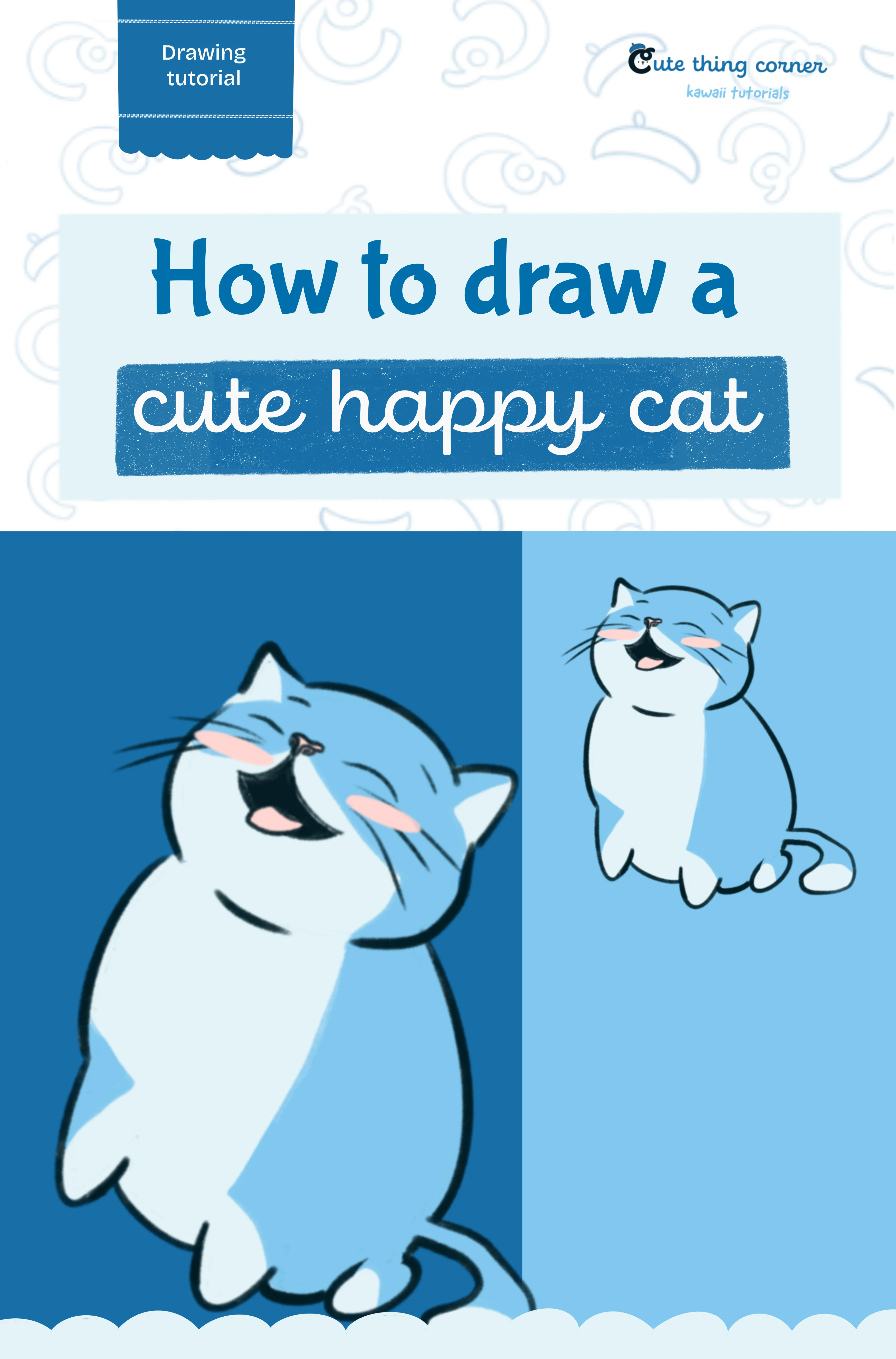How to draw a cute happy cat