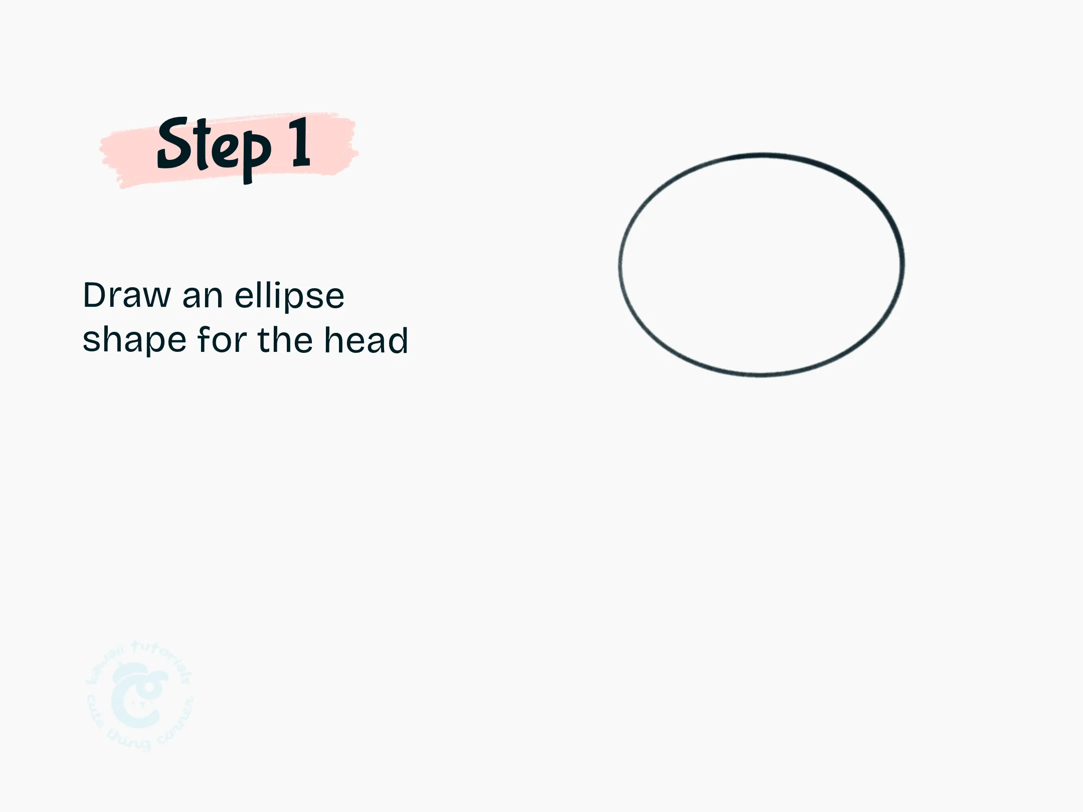 Step 1 Draw an ellipse shape for the head of fat dog