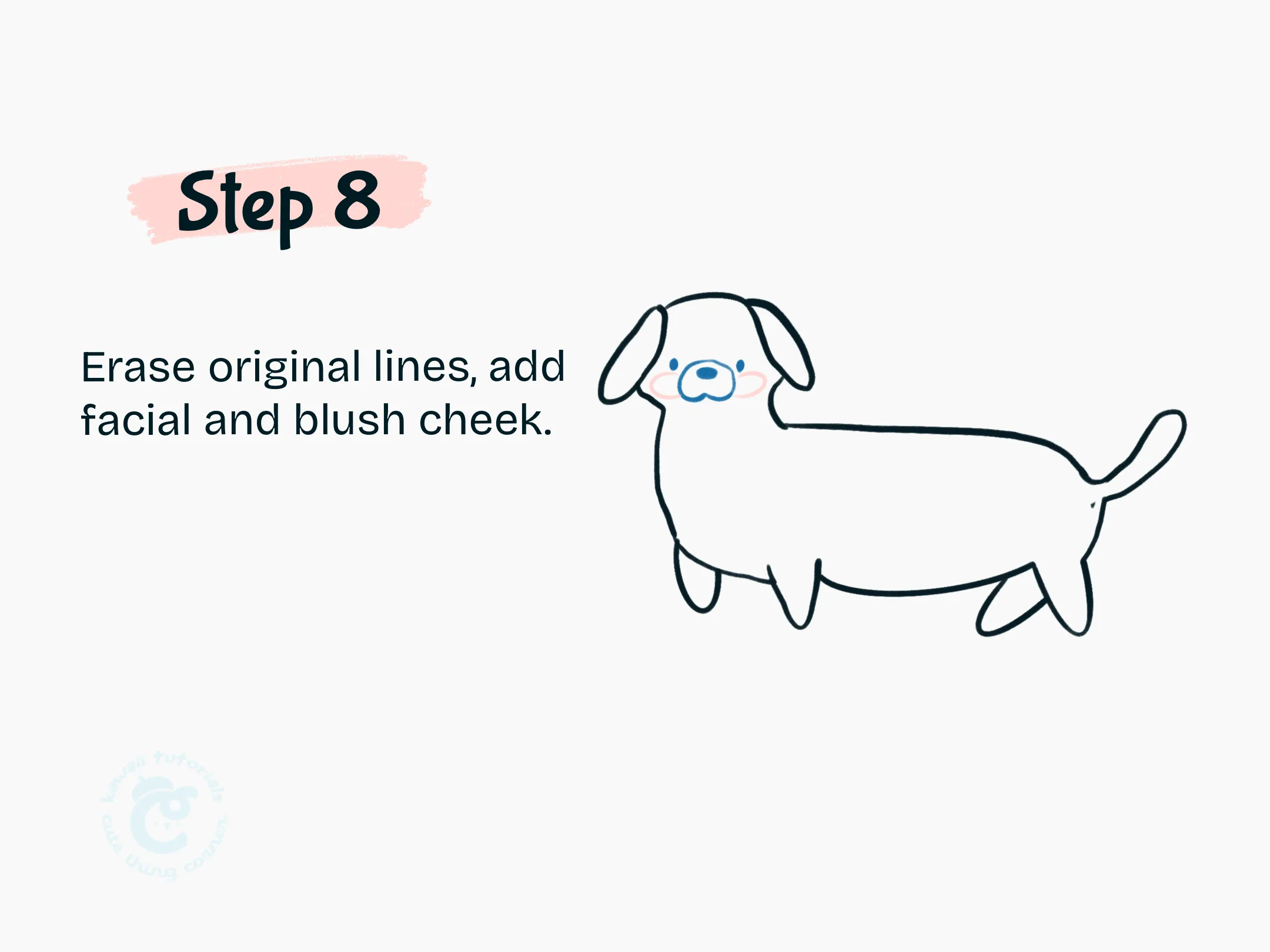 Step 8 Erase original lines, add facial and blush cheek