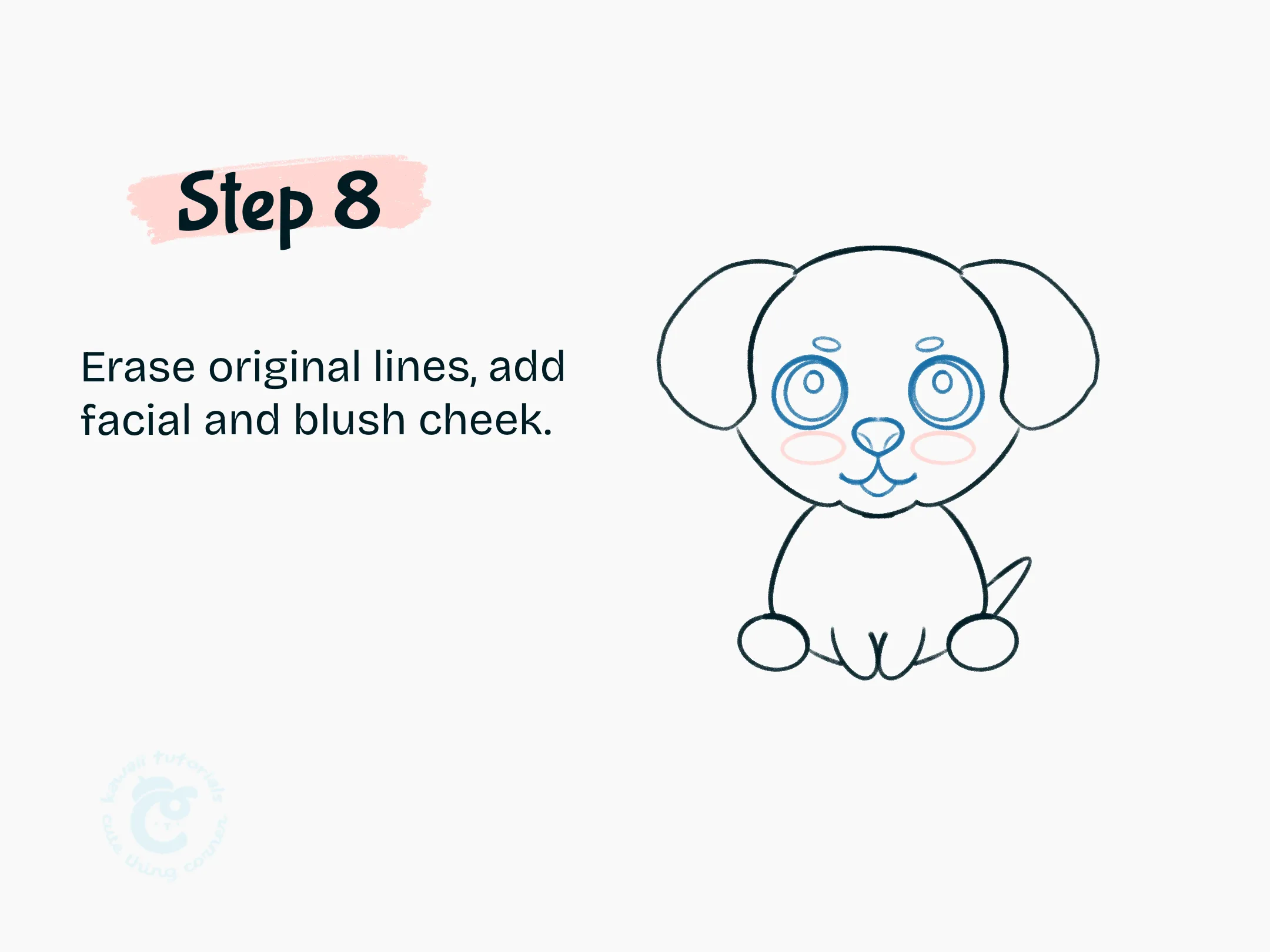Step 8 Erase original lines, add facial and blush cheek