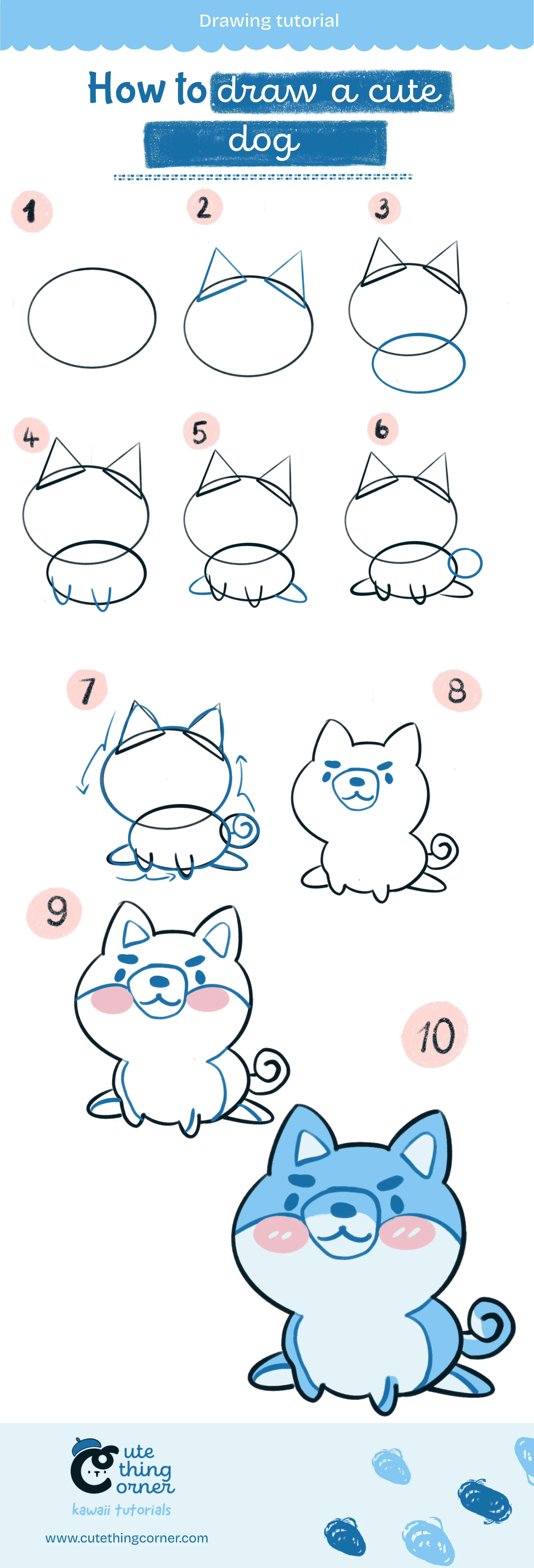 Step-by-step to draw a cute dog
