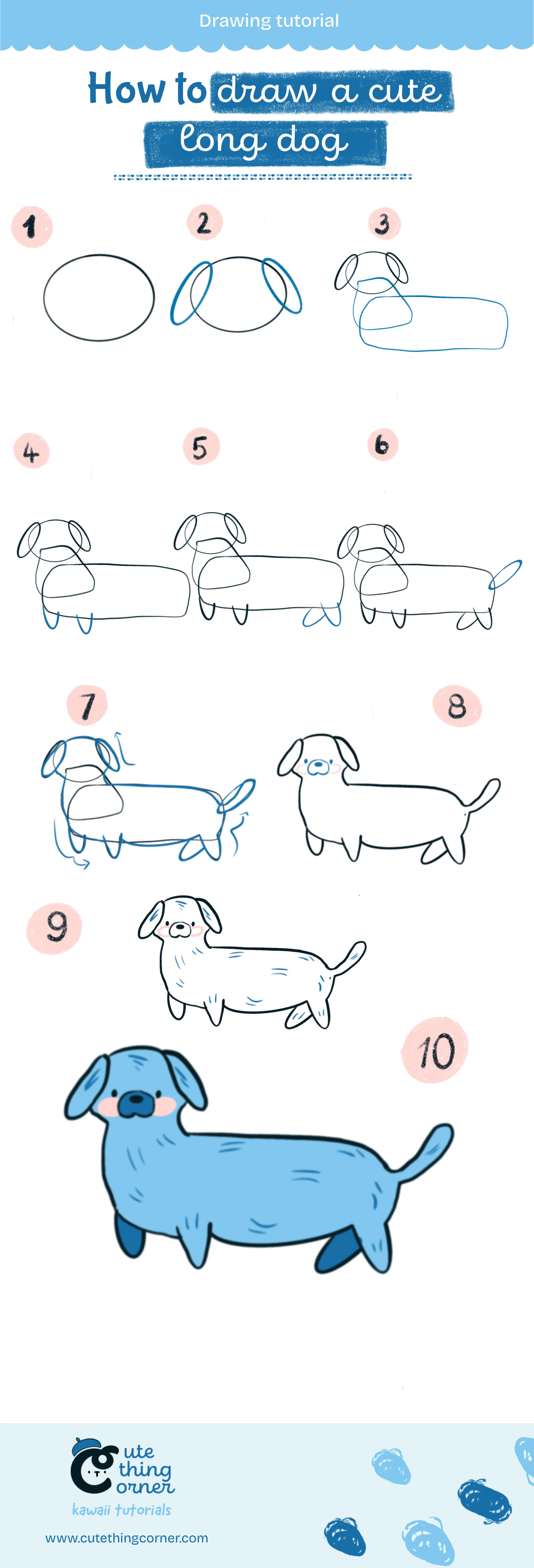 Tutorial to draw a cute long dog
