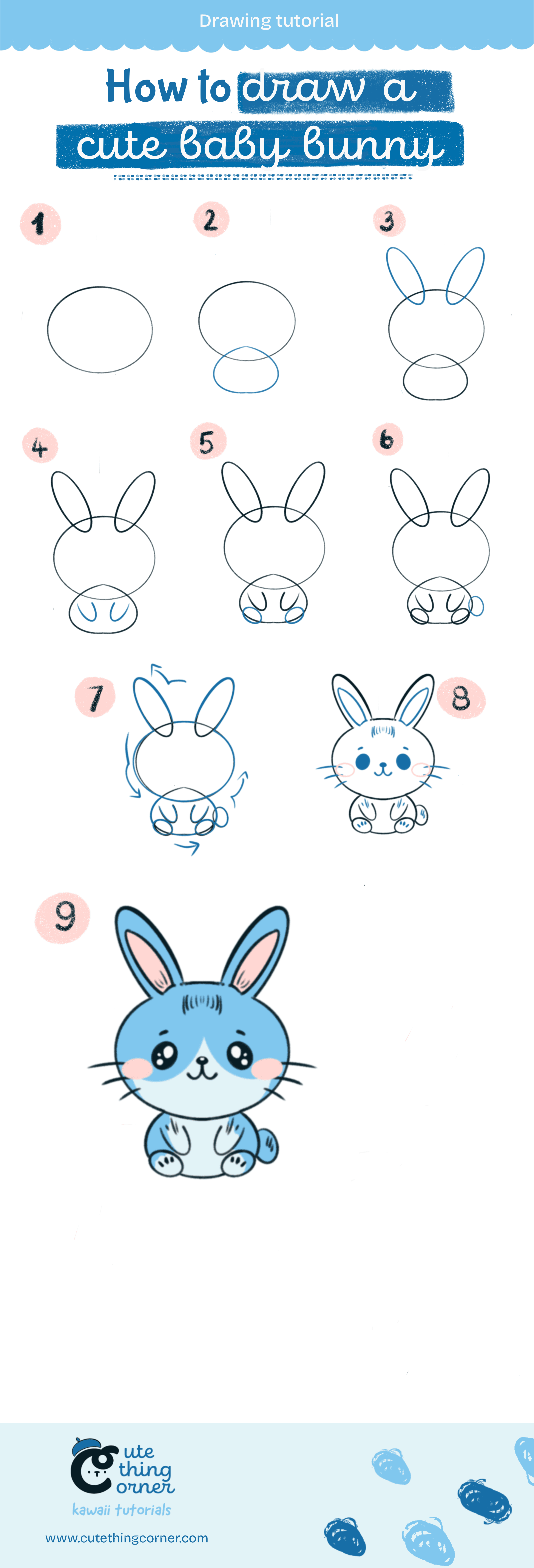 How to draw a cute baby bunny (Step-by-step)