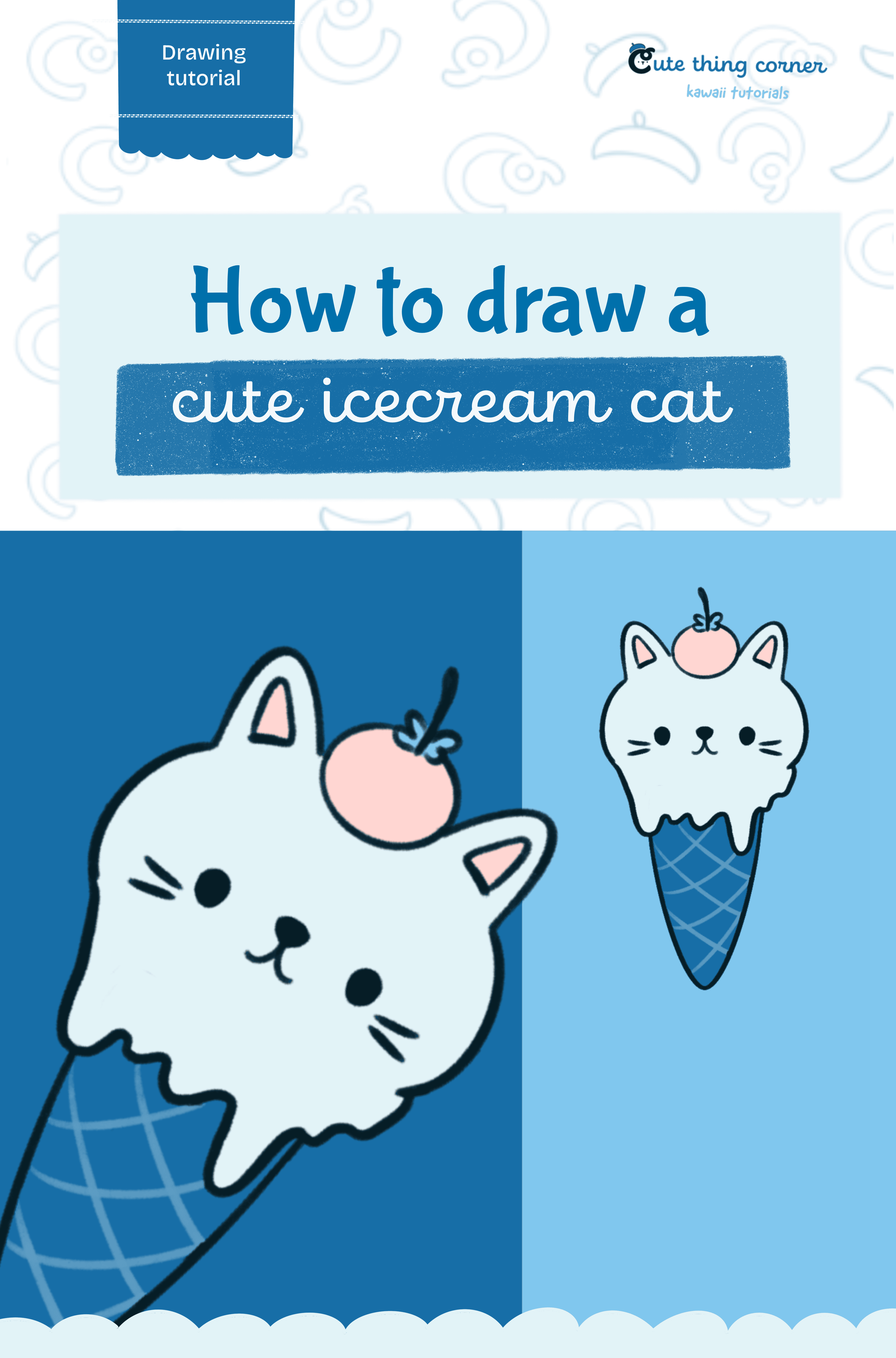 How to draw a cute icecream cat (Step-by-step)