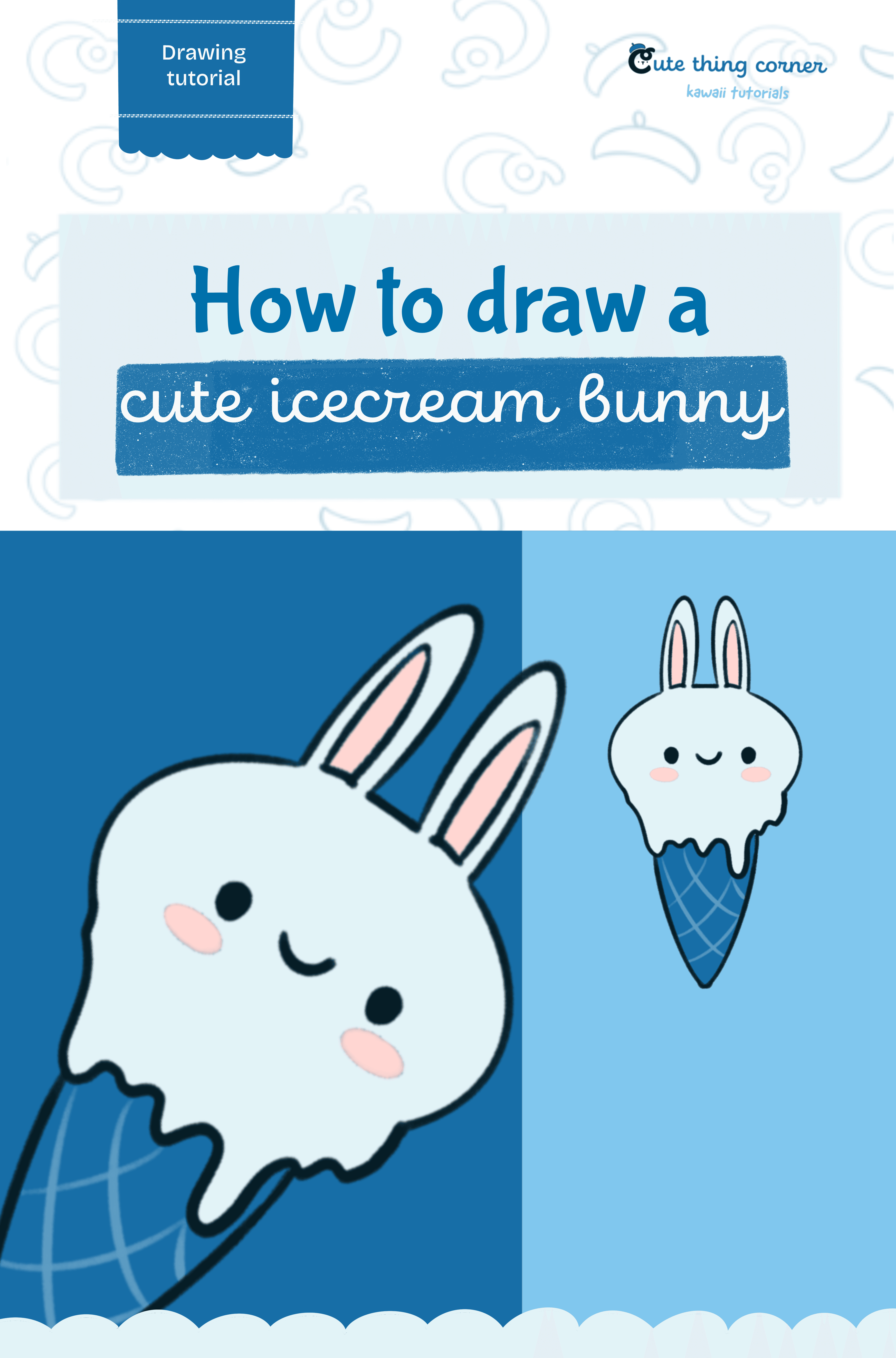 How to draw a cute icecream bunny (Step-by-step)