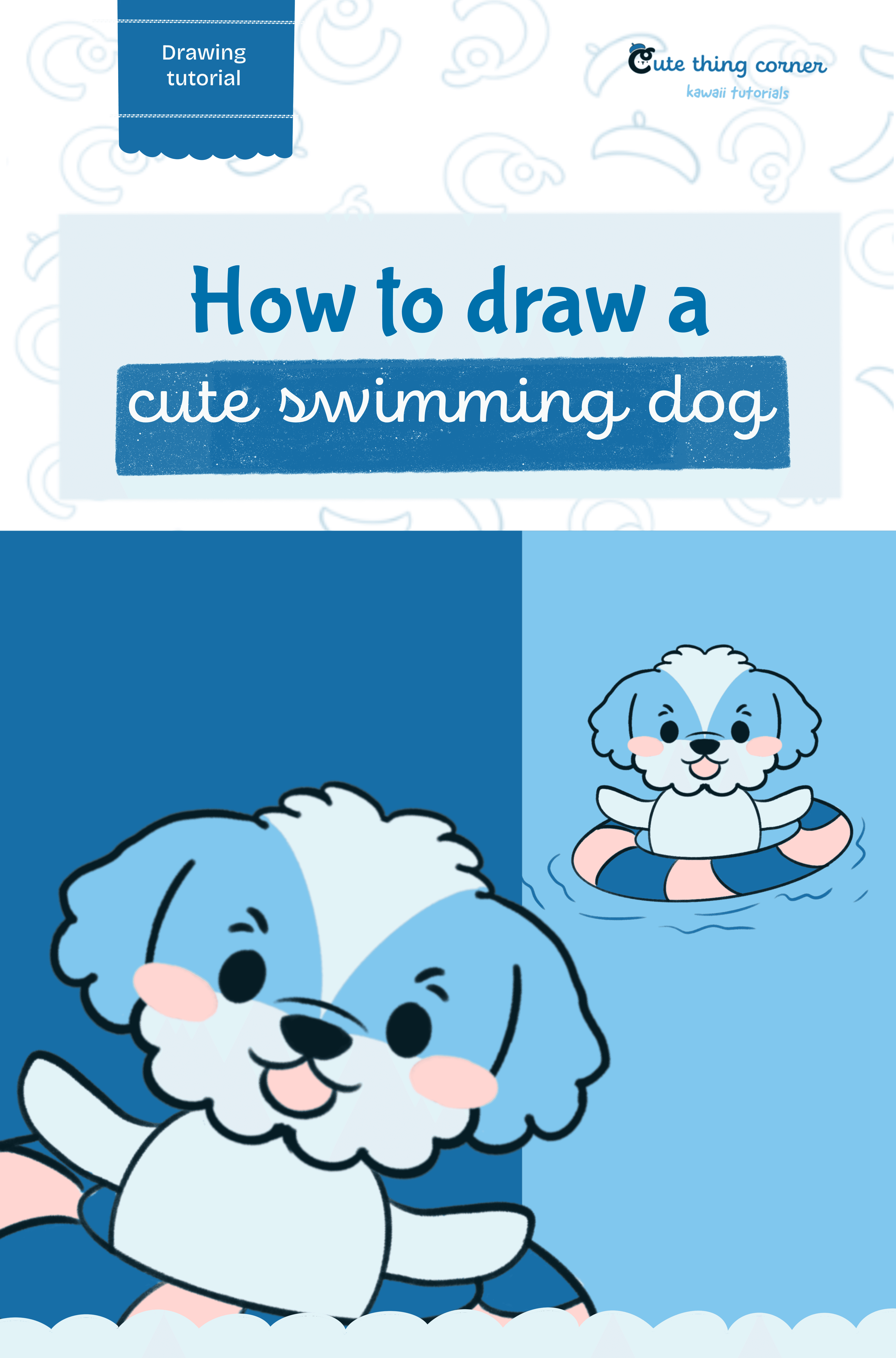 How to draw a cute swimming dog (Step-by-step)