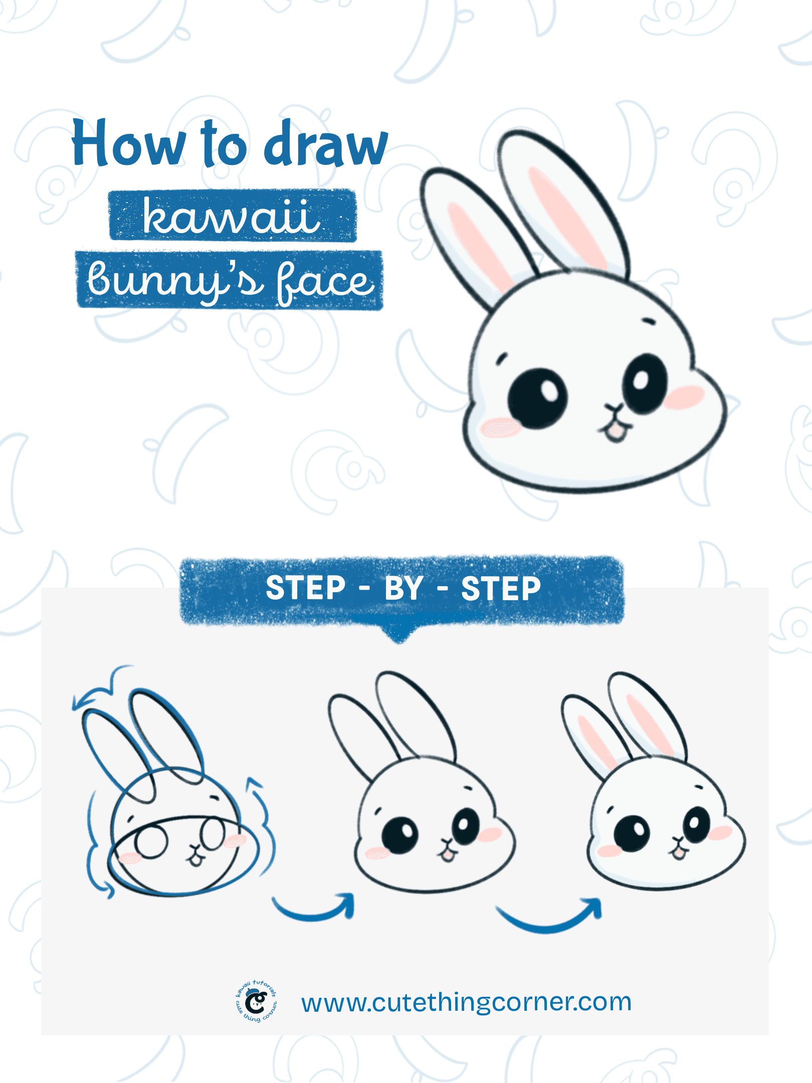 How to draw a kawaii bunny face (Step-by-step)