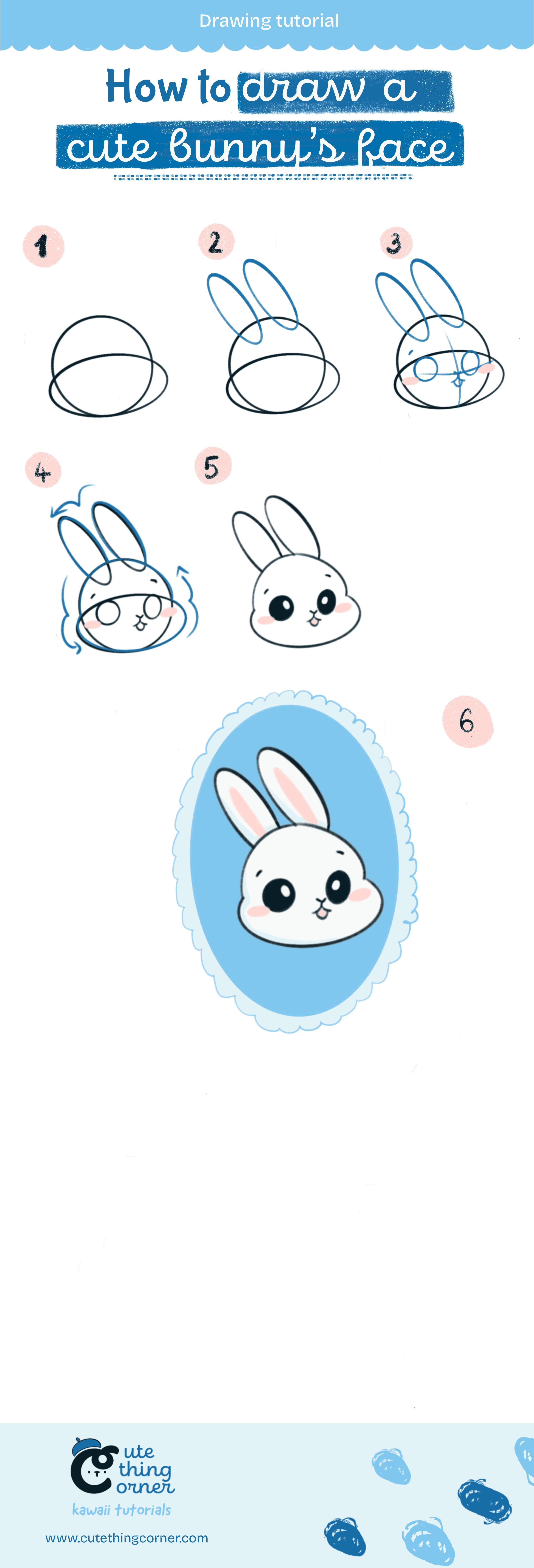 How to draw a kawaii bunny face