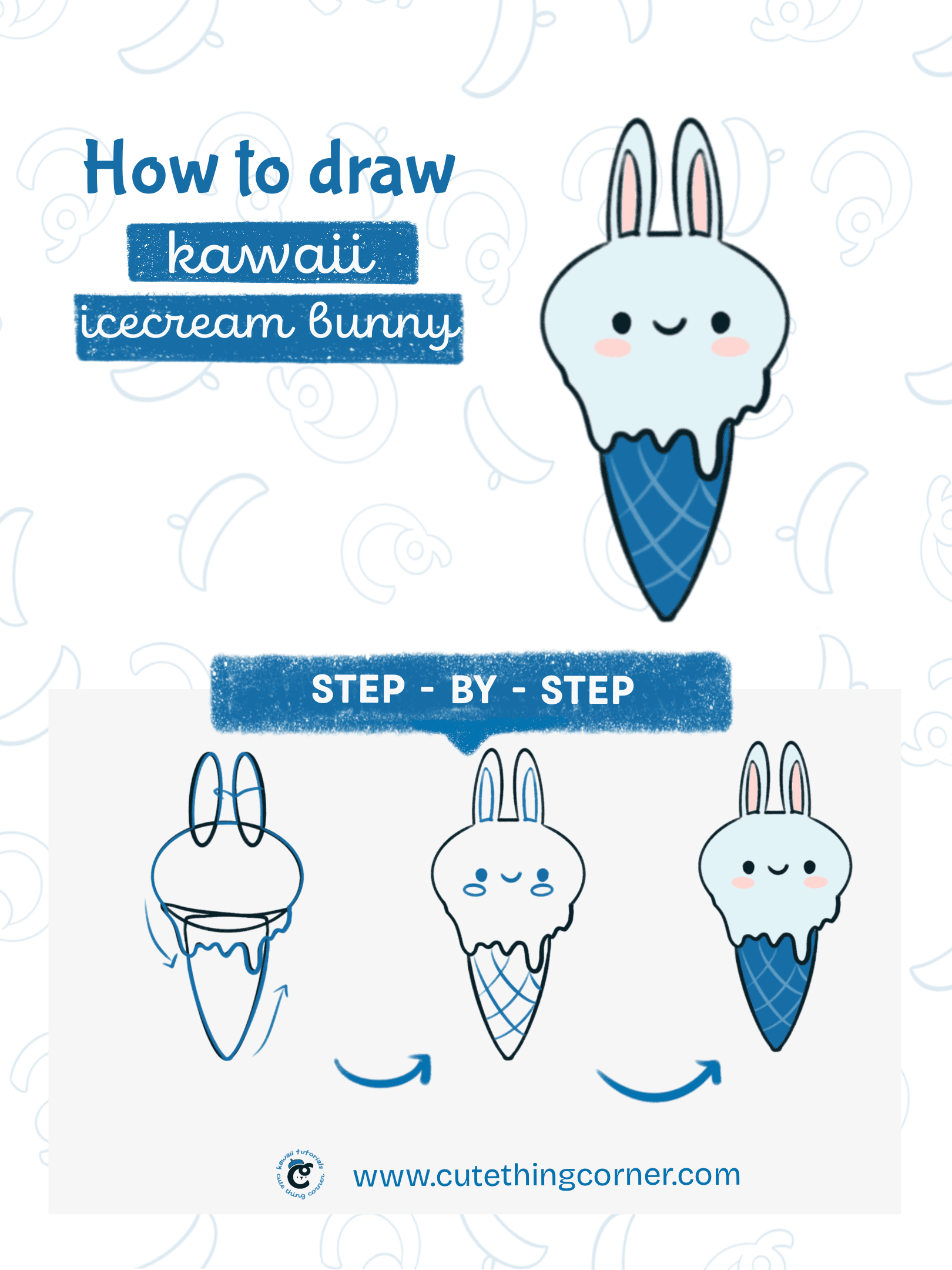 How to draw a kawaii icecream bunny (Step-by-step)