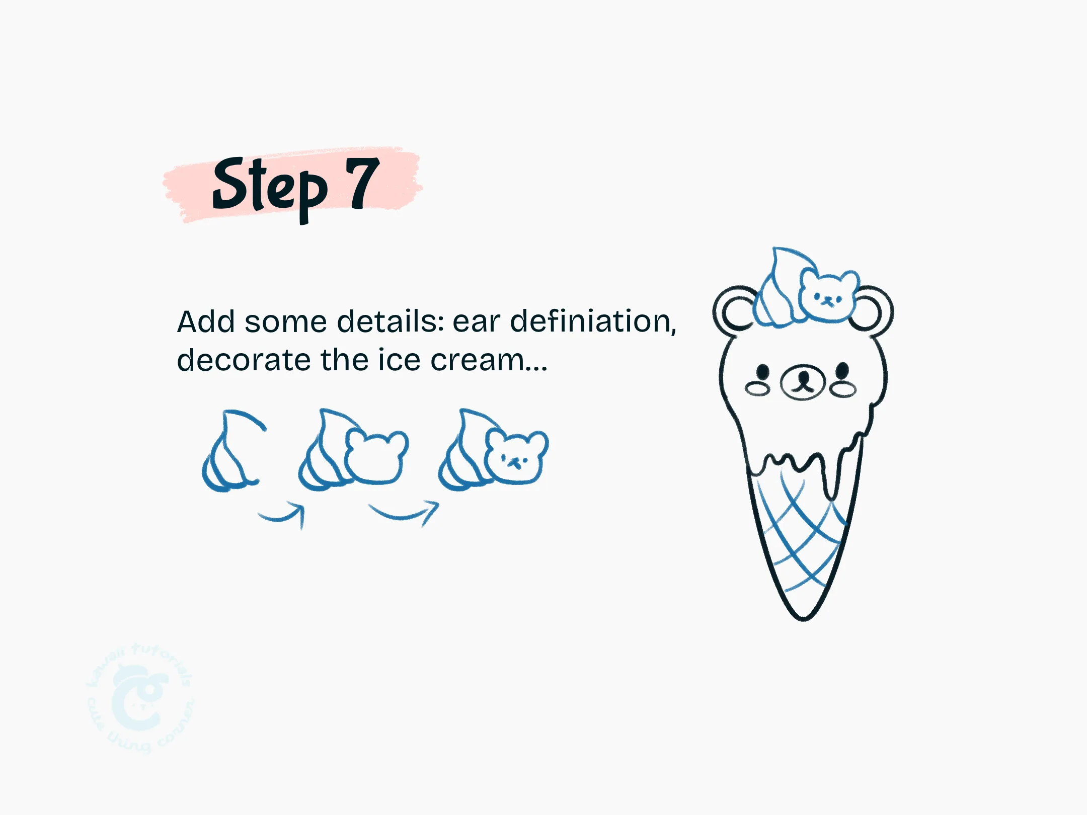 Step 7 Add some details ear definiation, decorate the ice cream