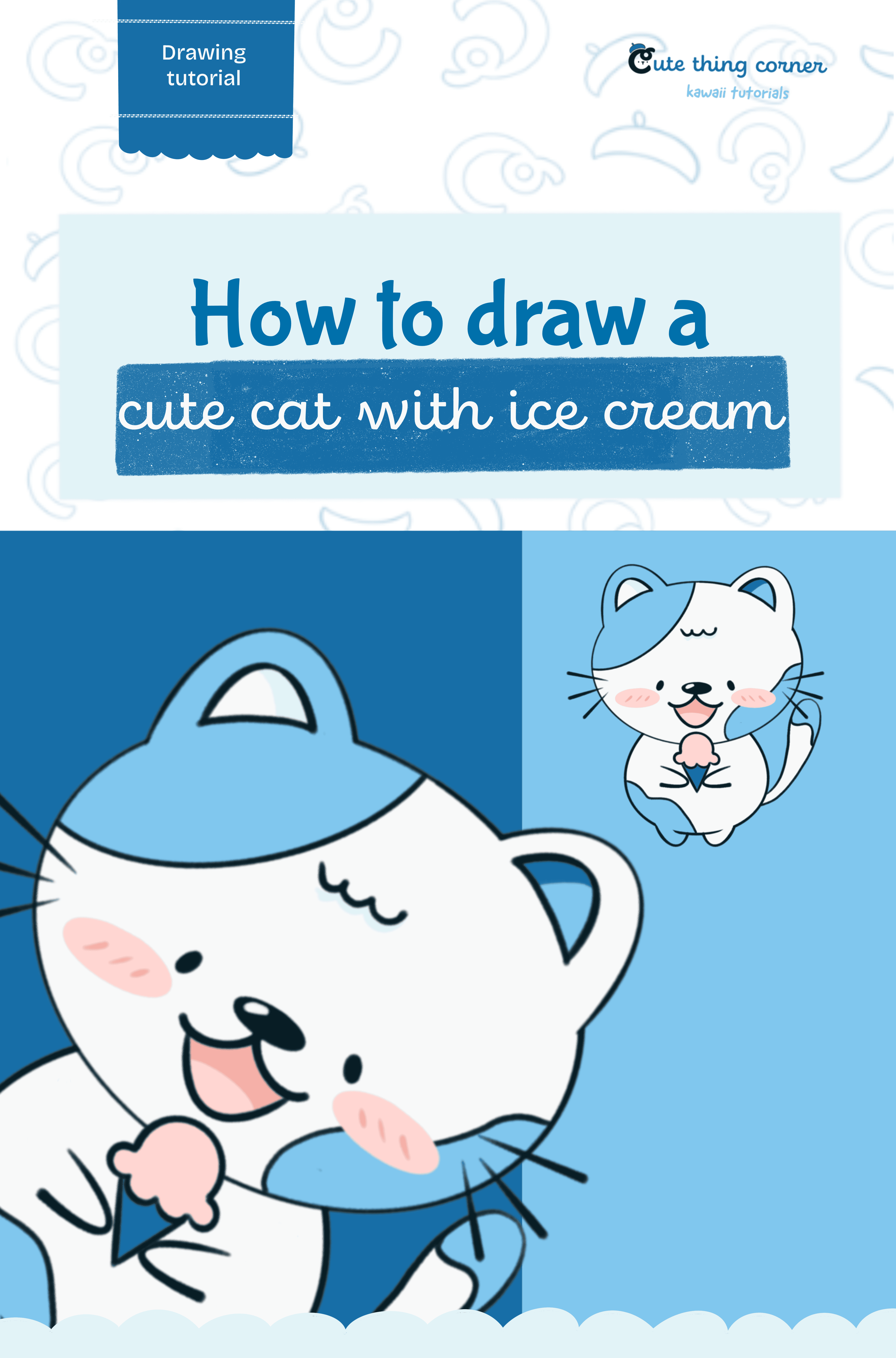 How to draw a cute cat with ice cream (Step-by-step)