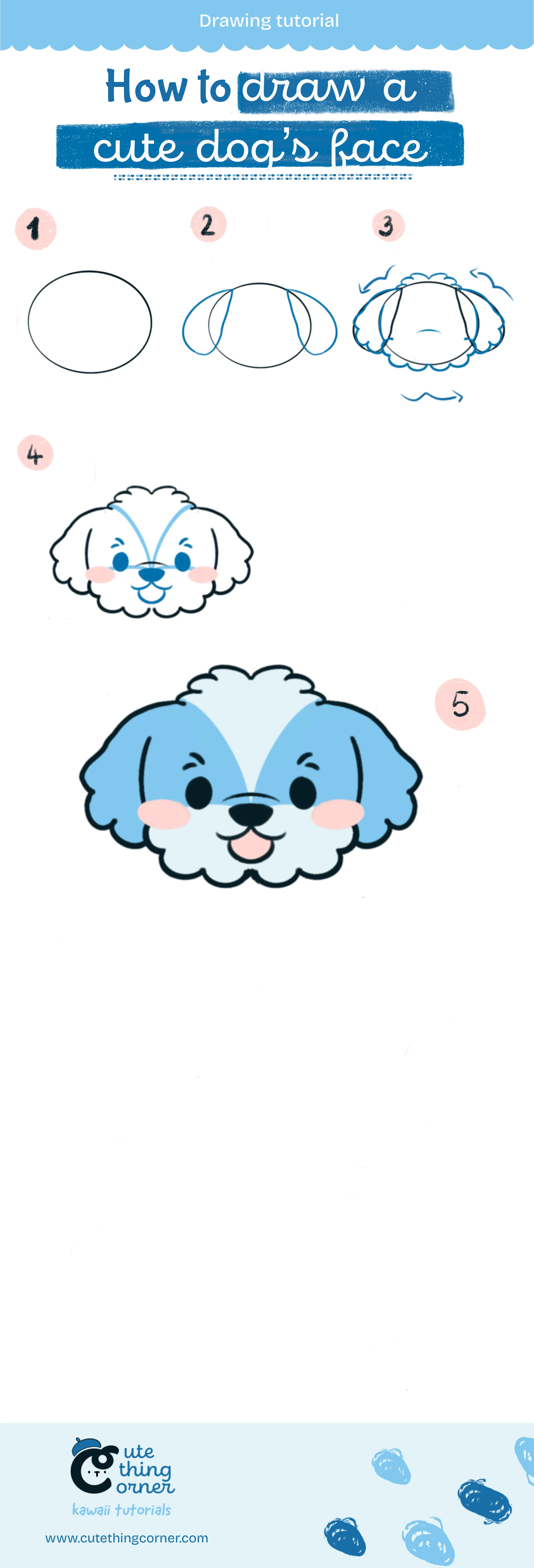 Tutorial to draw a kawaii dog's face