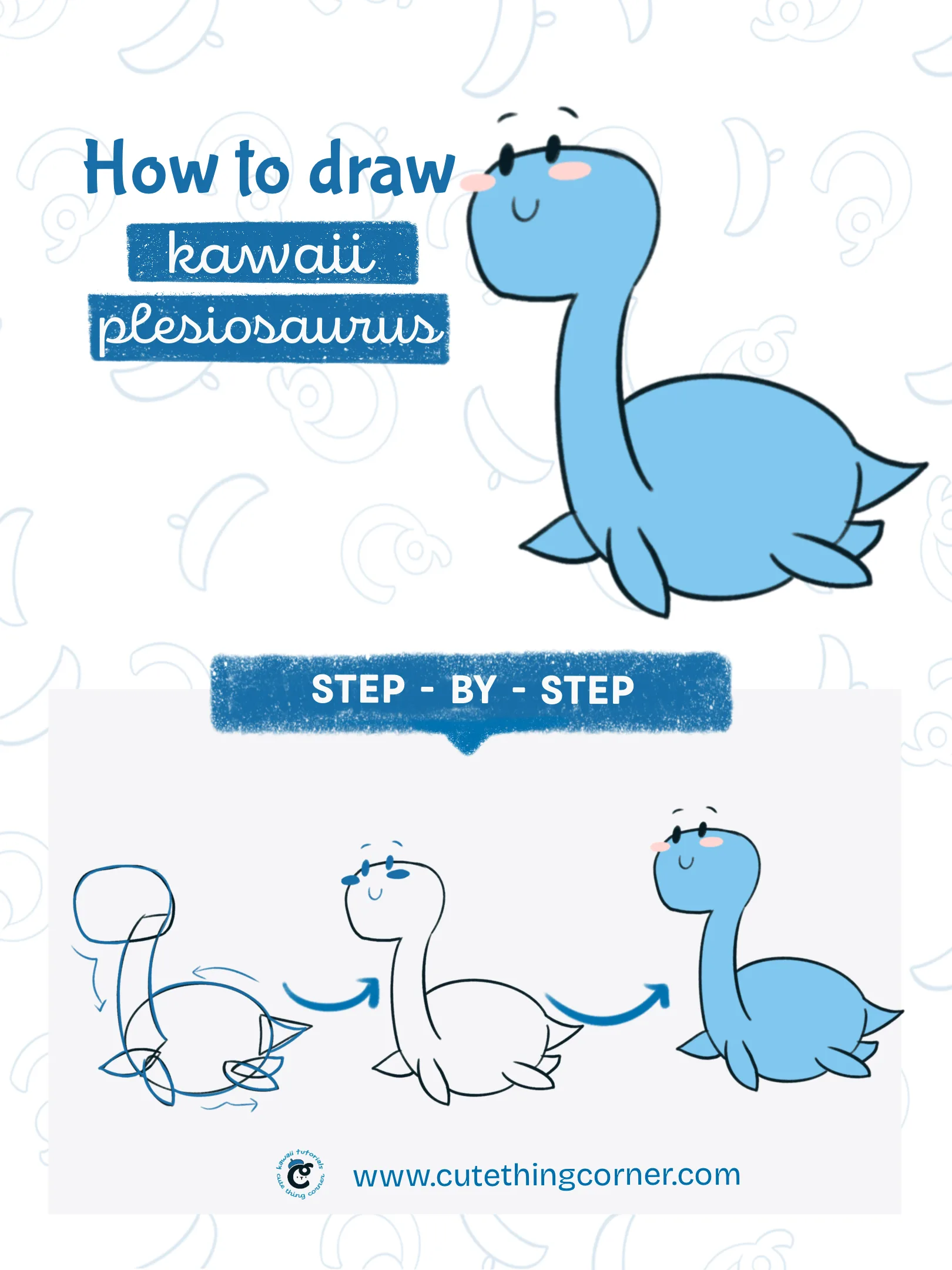 Full steps to draw a cute plesiosaurus