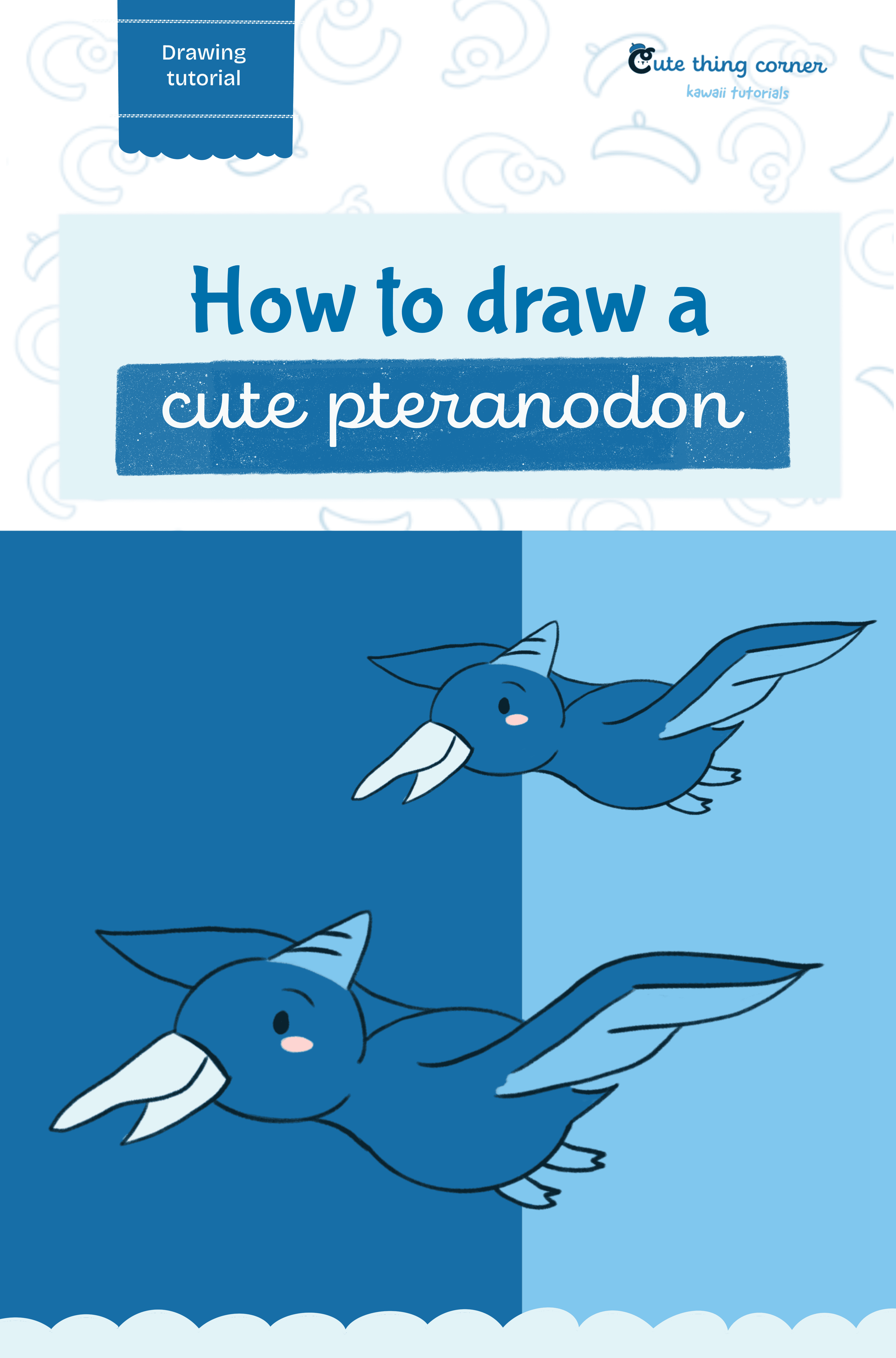 How to draw a cute Pteranodon (Step-by-step)