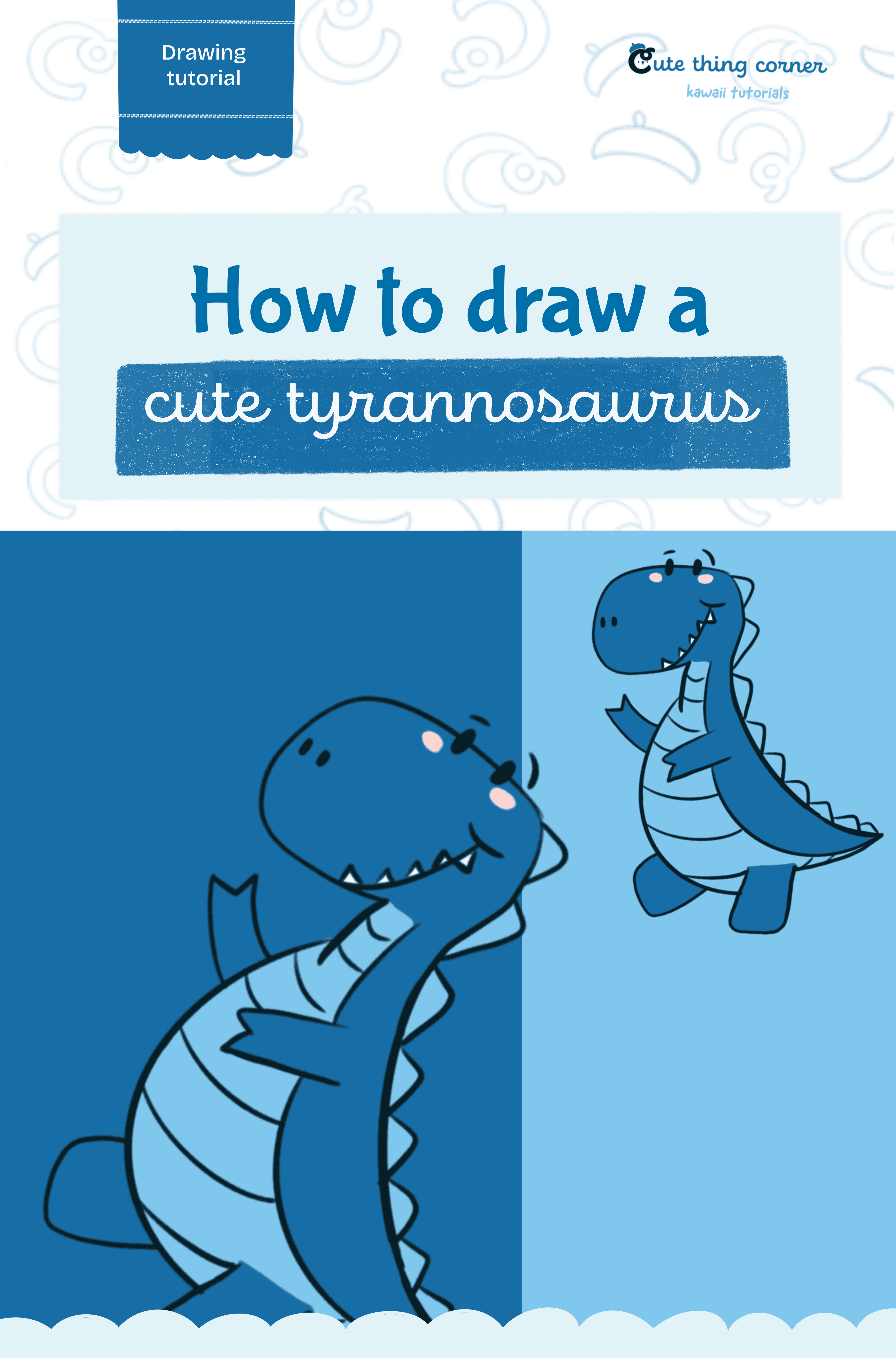 How to draw a cute T-REX Dinosaur (Step-by-step)