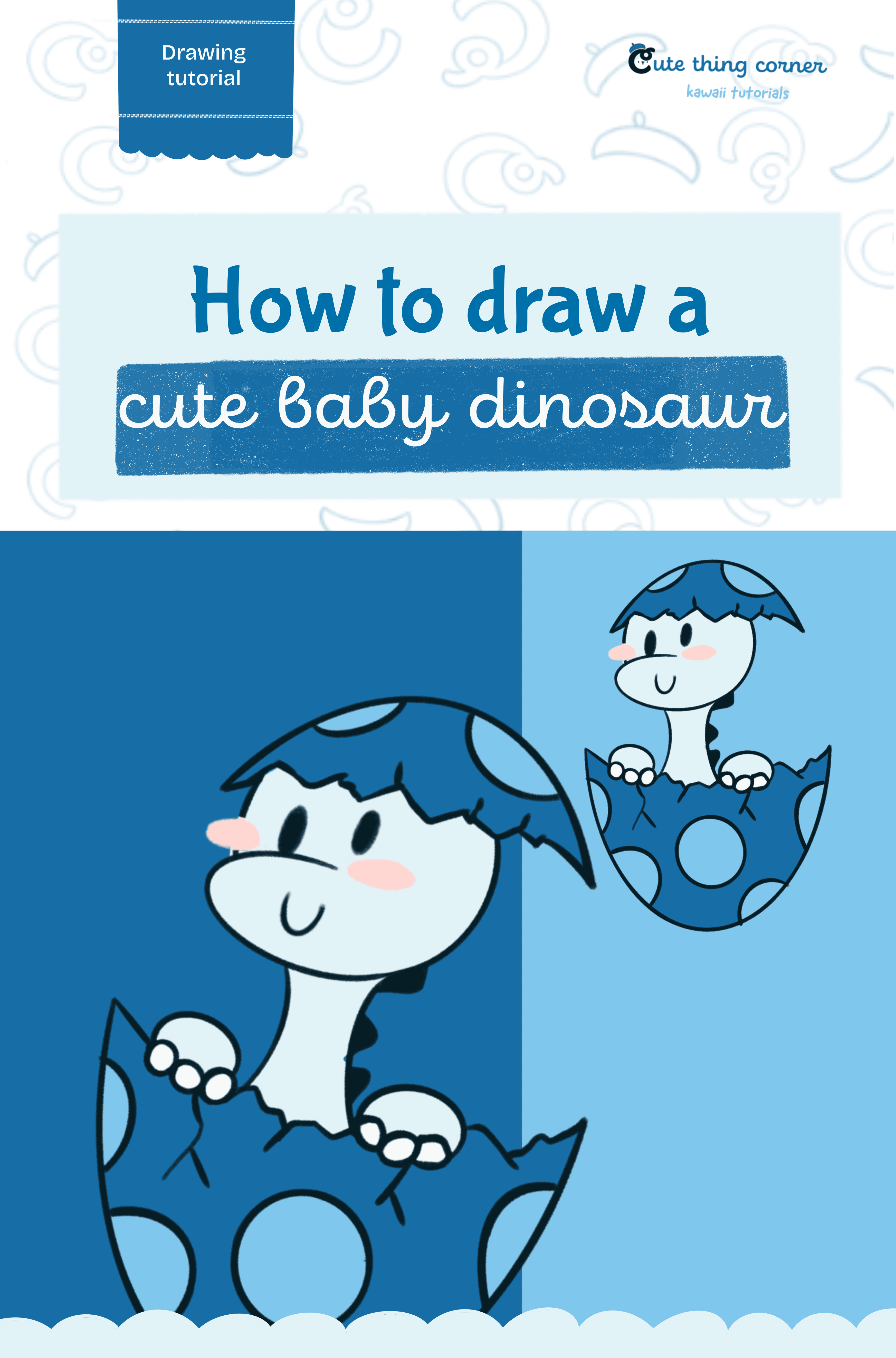 How to draw a cute baby dinosaur (Step-by-step)