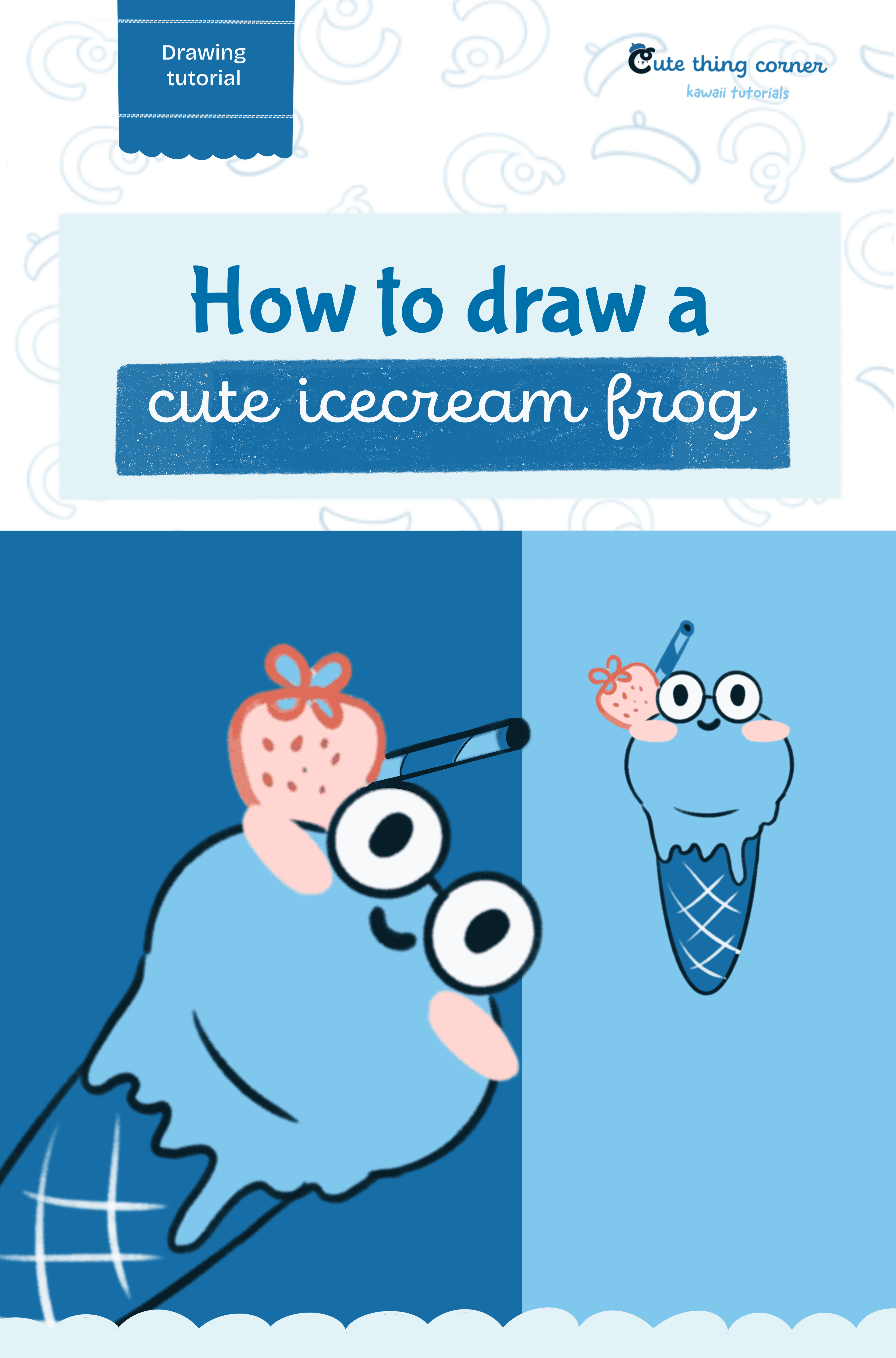 How to draw a cute frog icecream (Step-by-step)