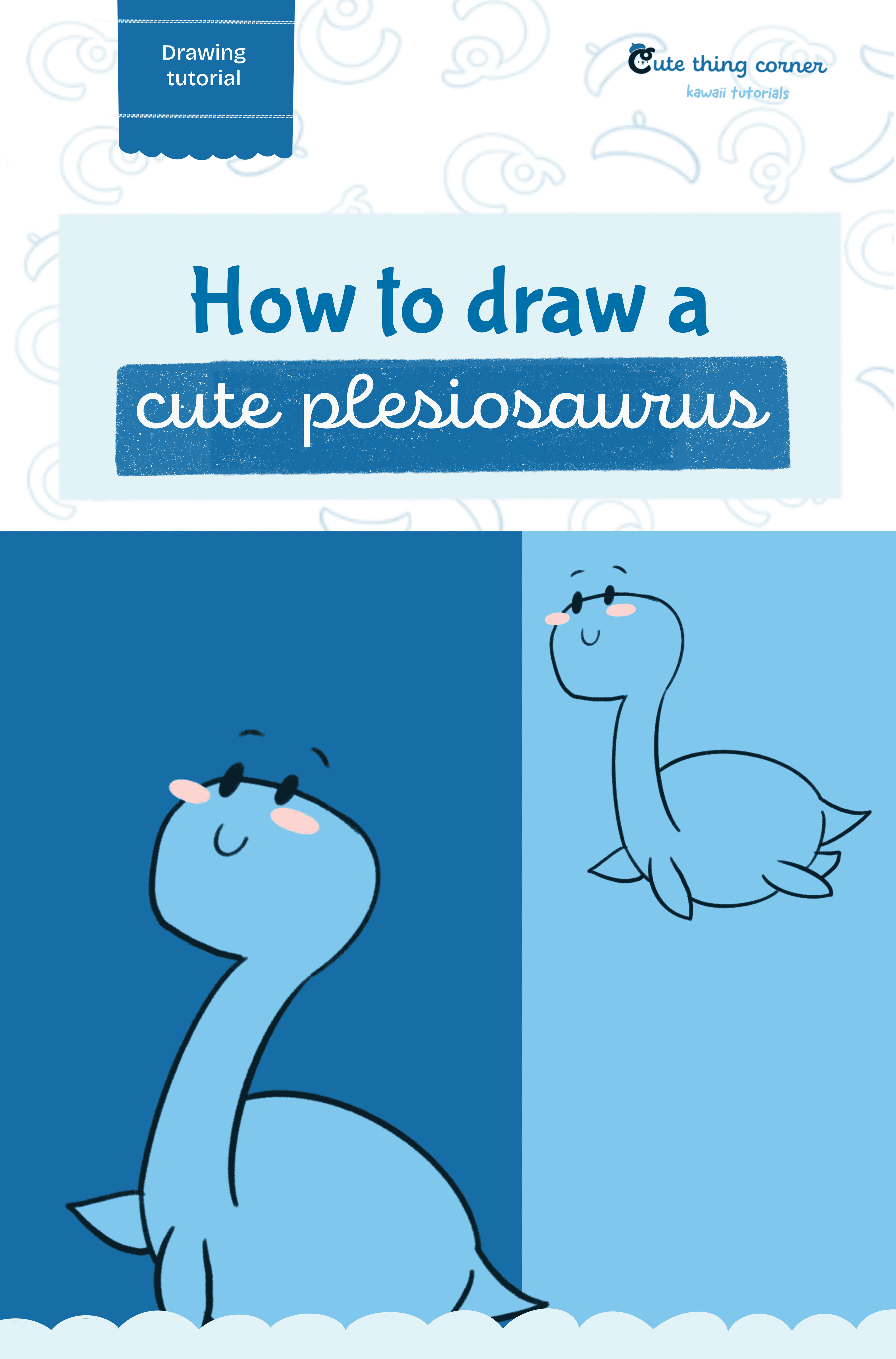 How to draw a cute Plesiosaurus (Step-by-step)