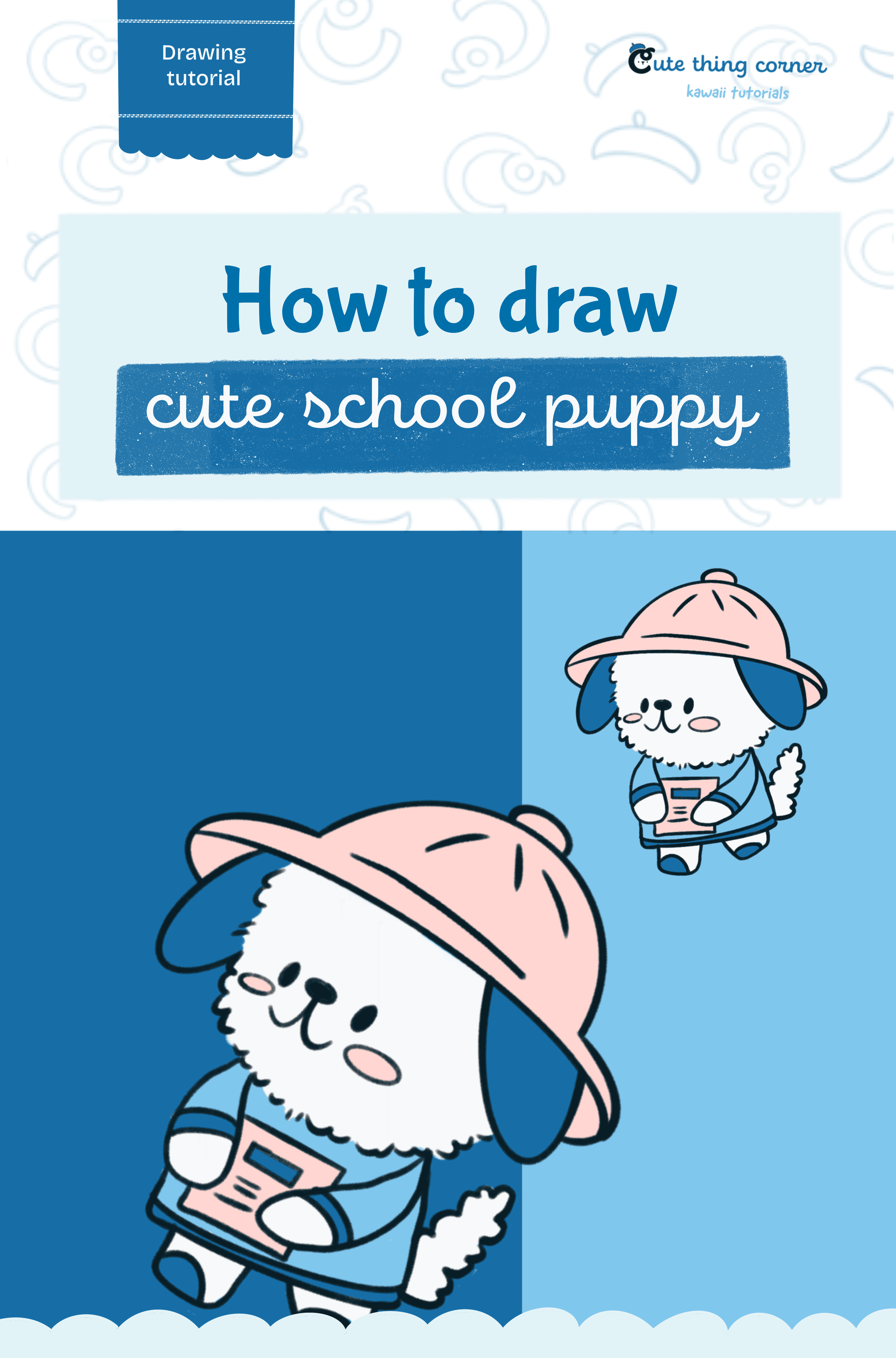 How to draw a cute school puppy (Step-by-step)