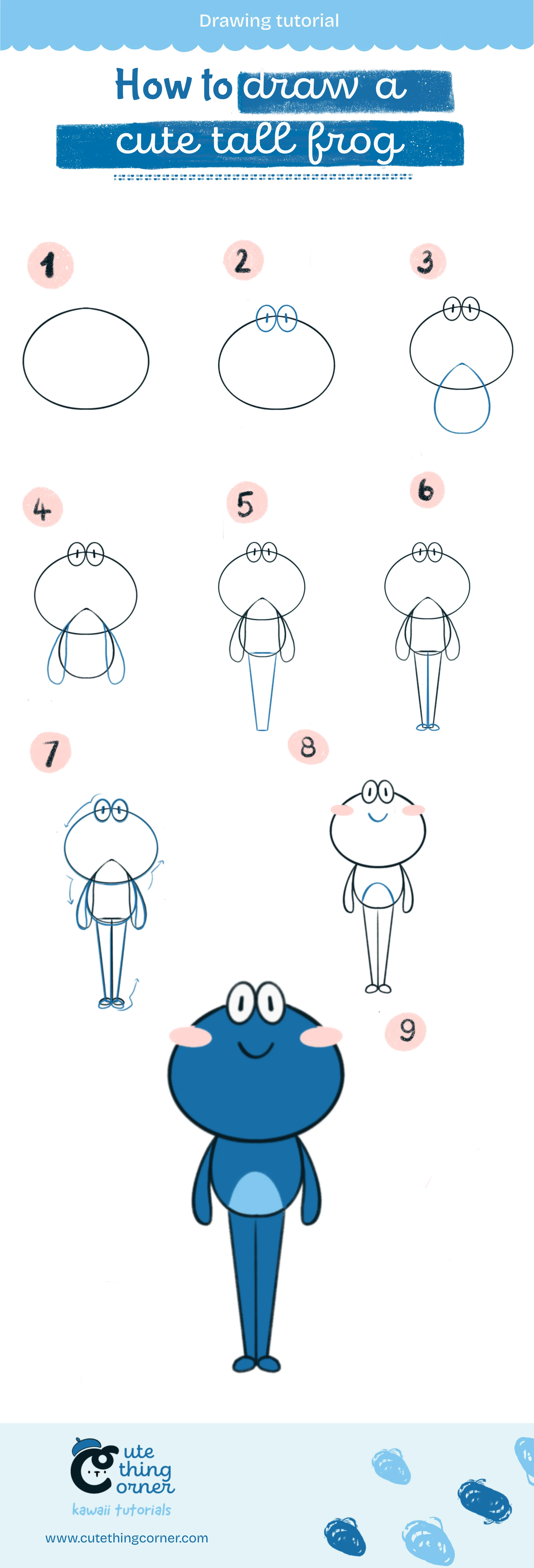 How to draw a cute tall frog (Step-by-step)