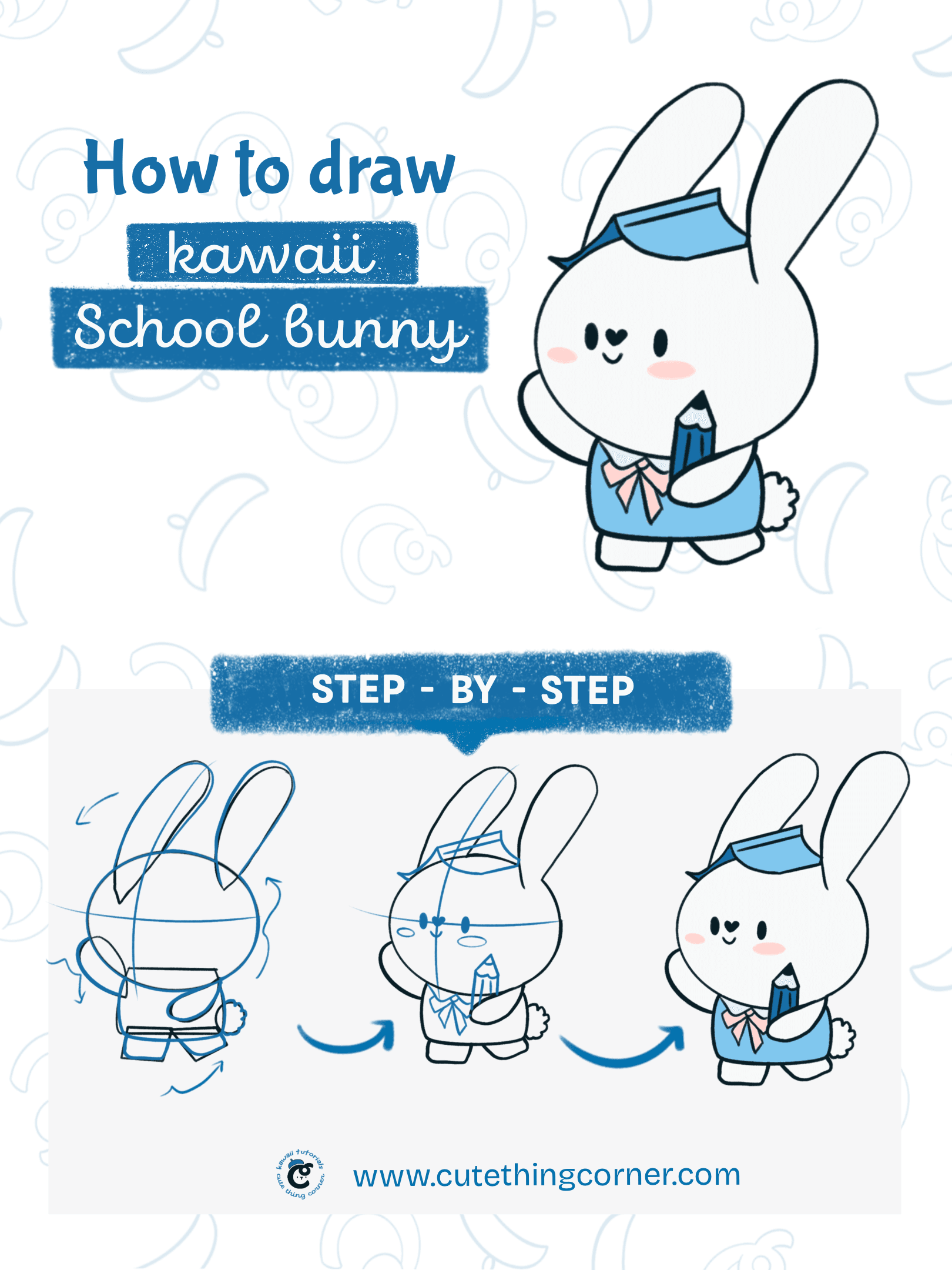 How to draw a kawaii school bunny