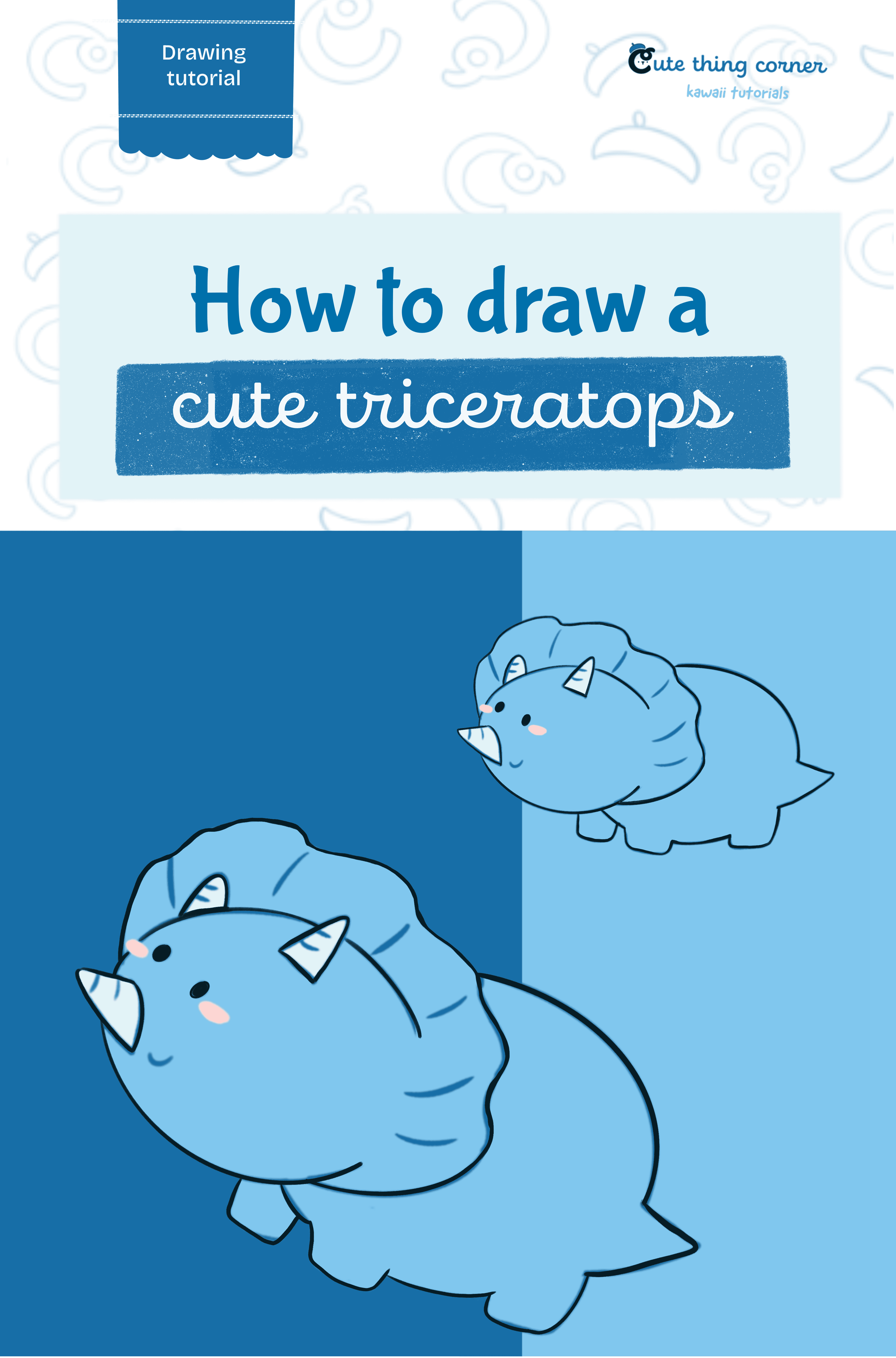 How to draw a cute Triceratops (Step-by-step)