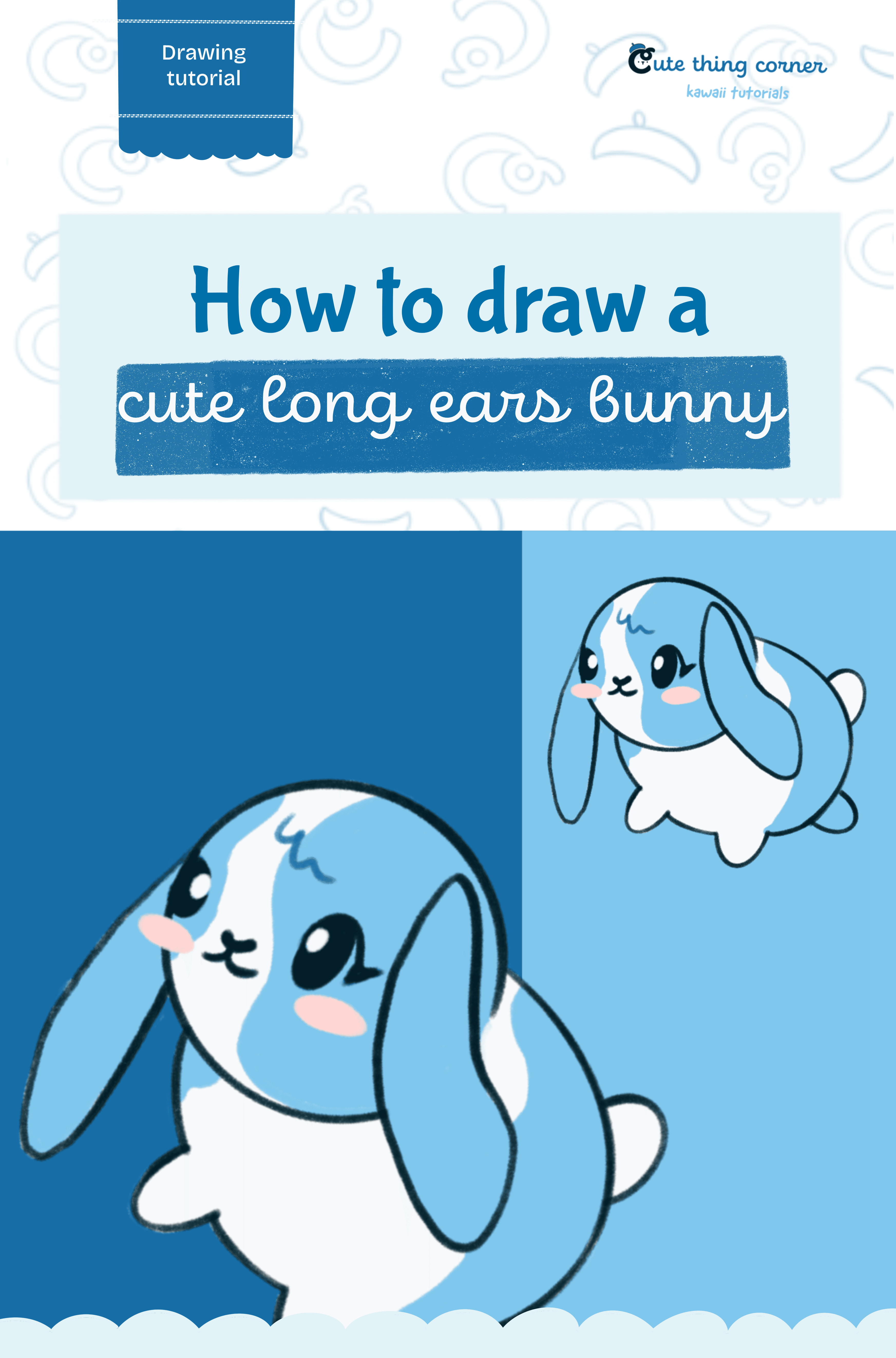 How to draw a cute long ears bunny (Step-by-step)