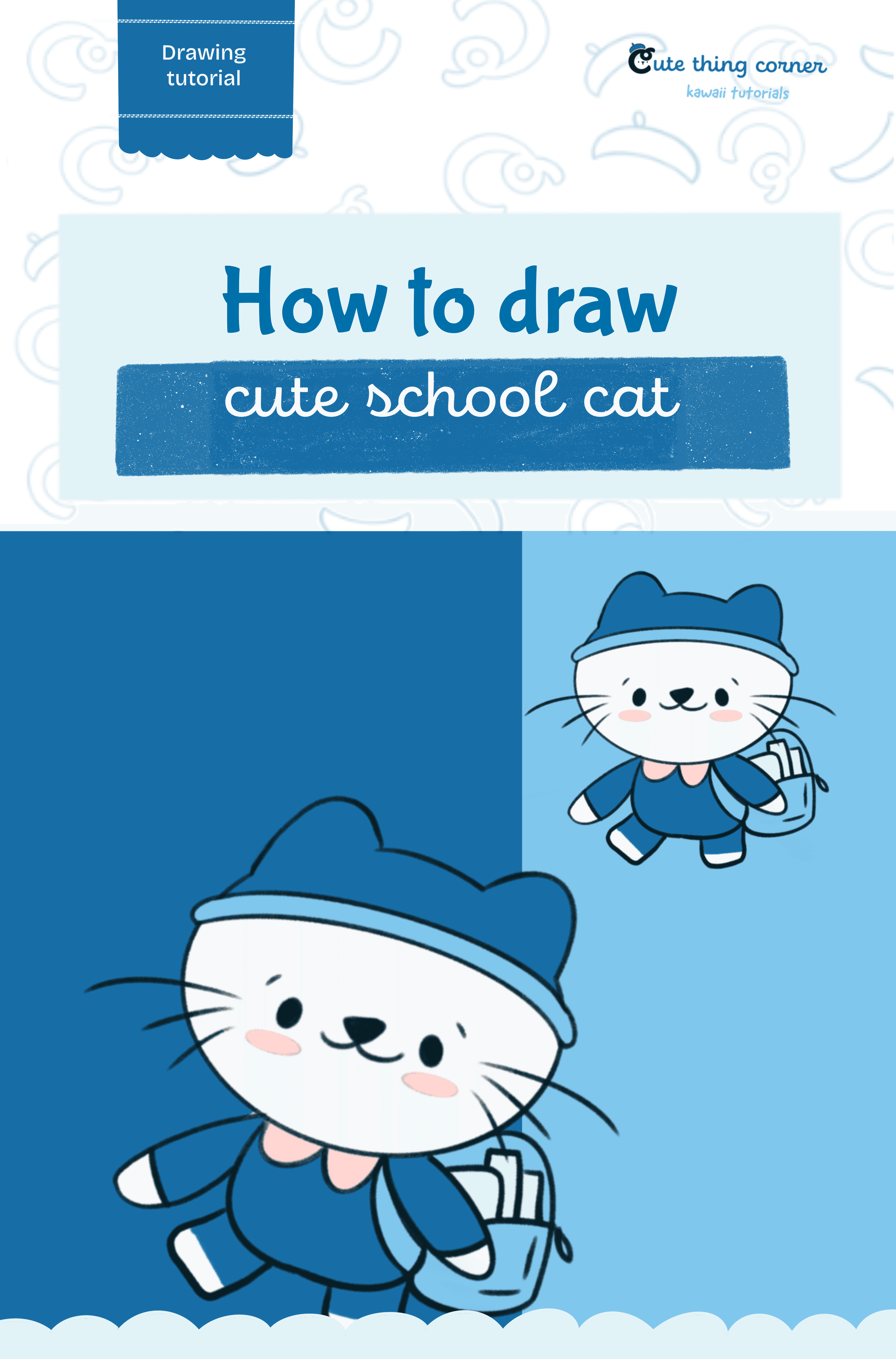 How to draw a cute school cat (Step-by-step)