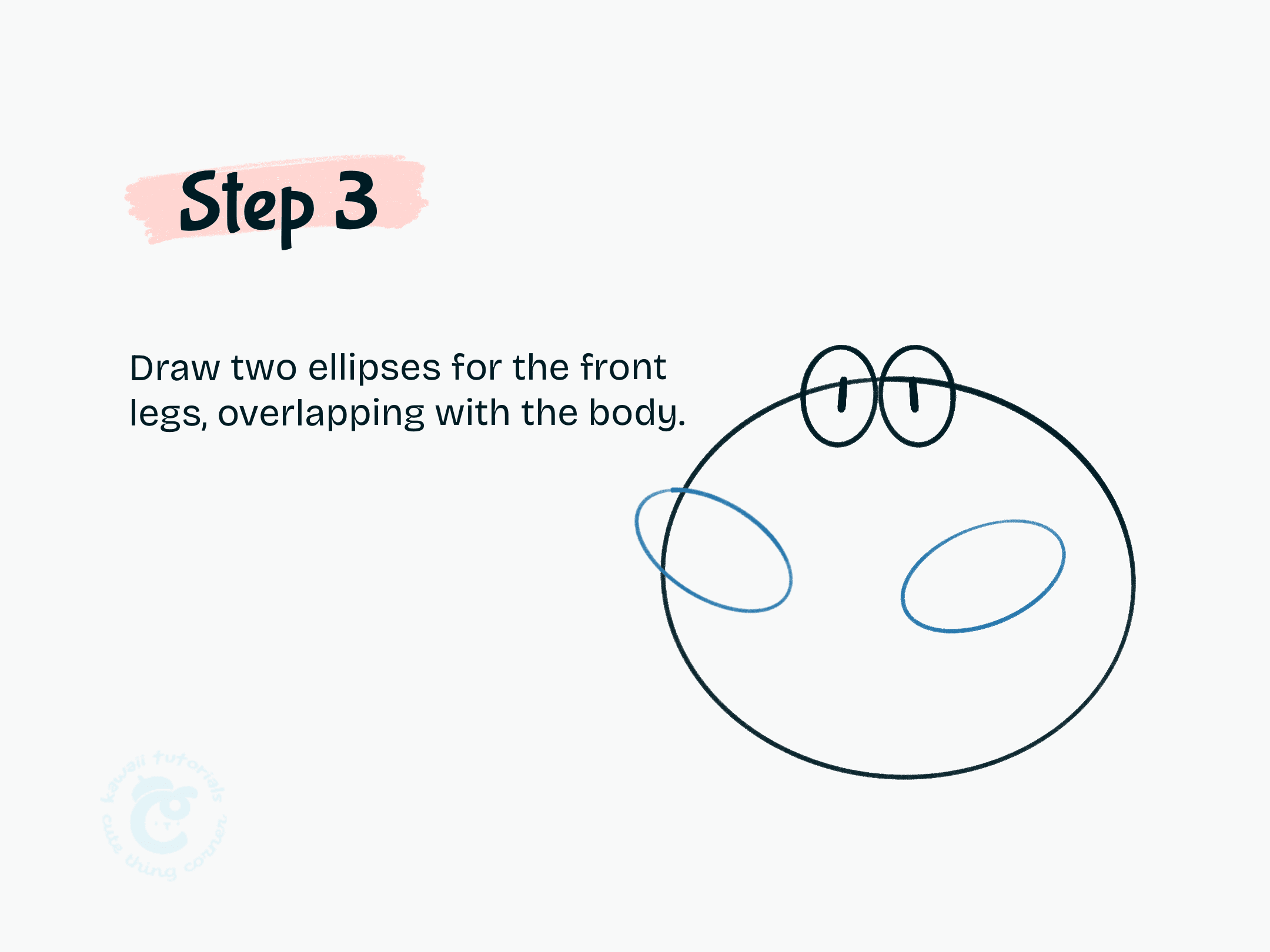 Step 3 Draw two ellipses for the front legs, overlapping with the body
