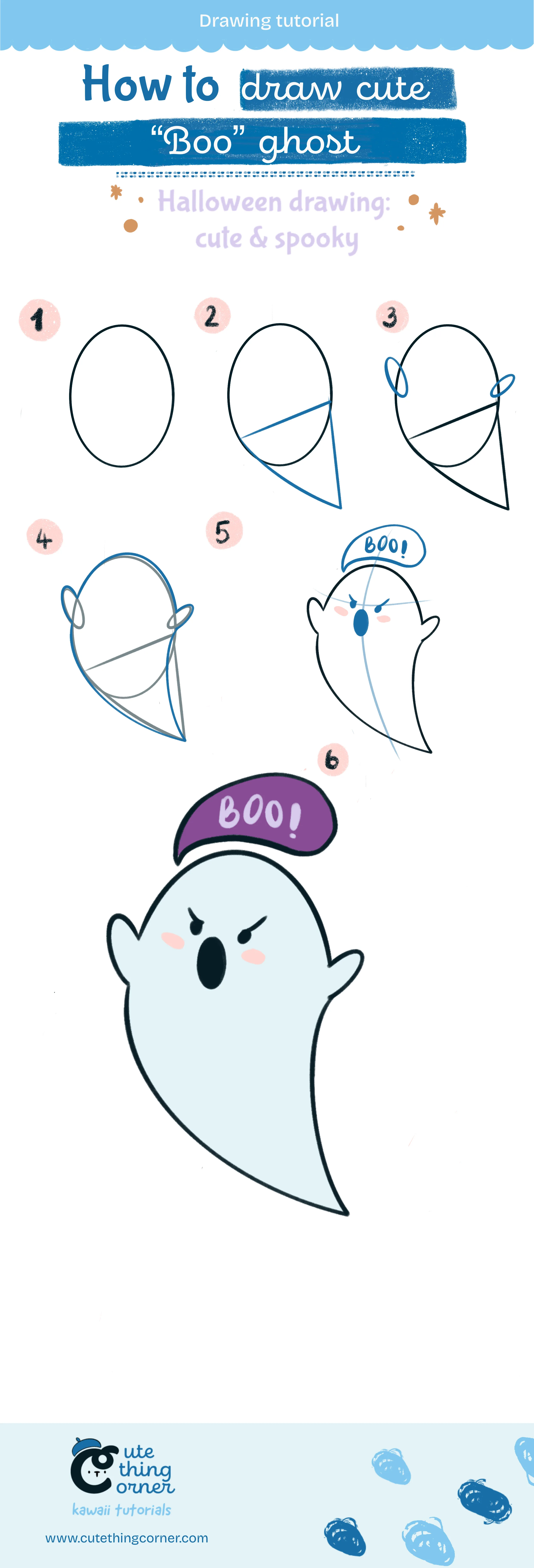 Full steps to draw a cute boo ghost