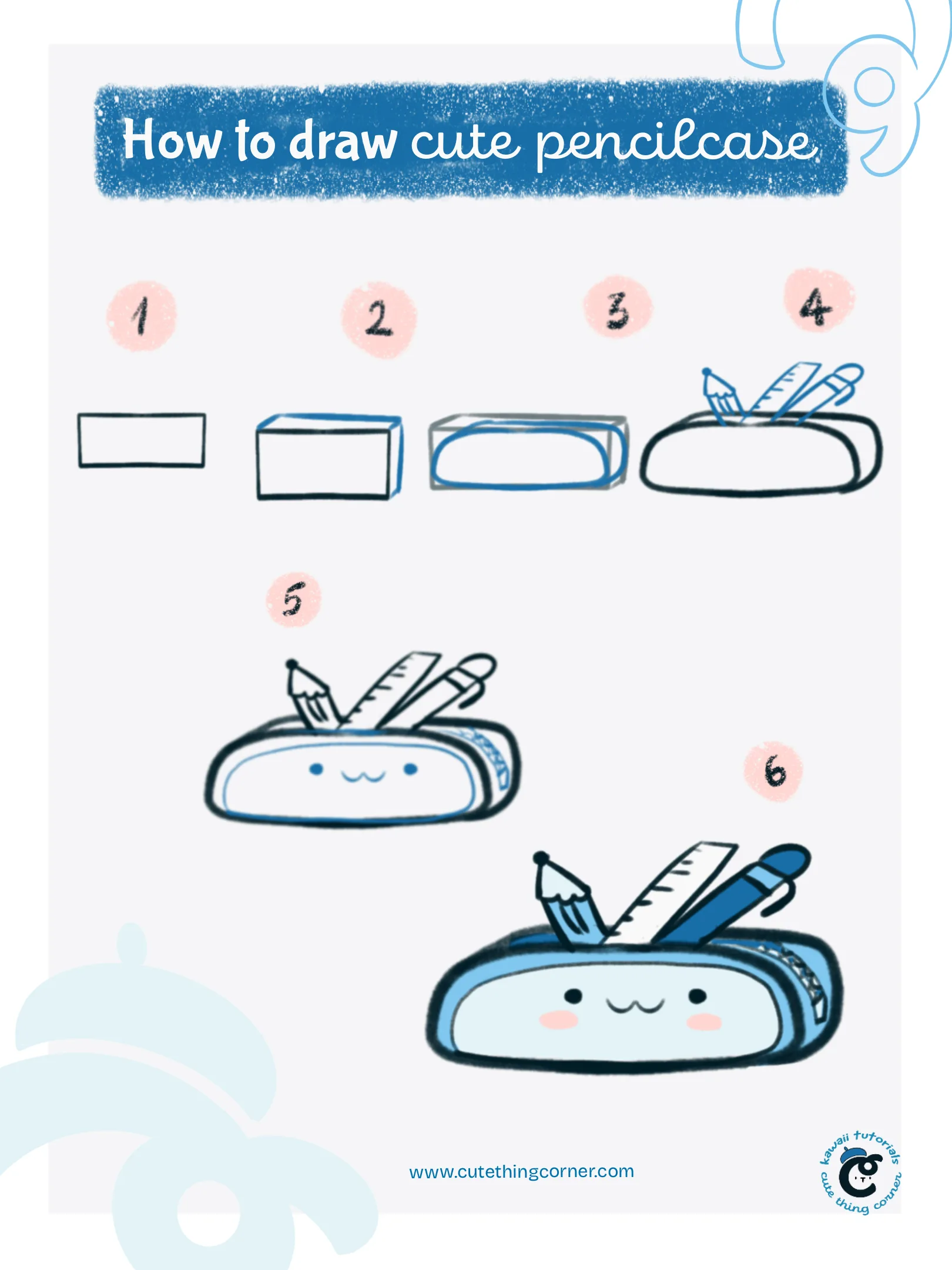 Full steps to draw a kawaii pencialcase