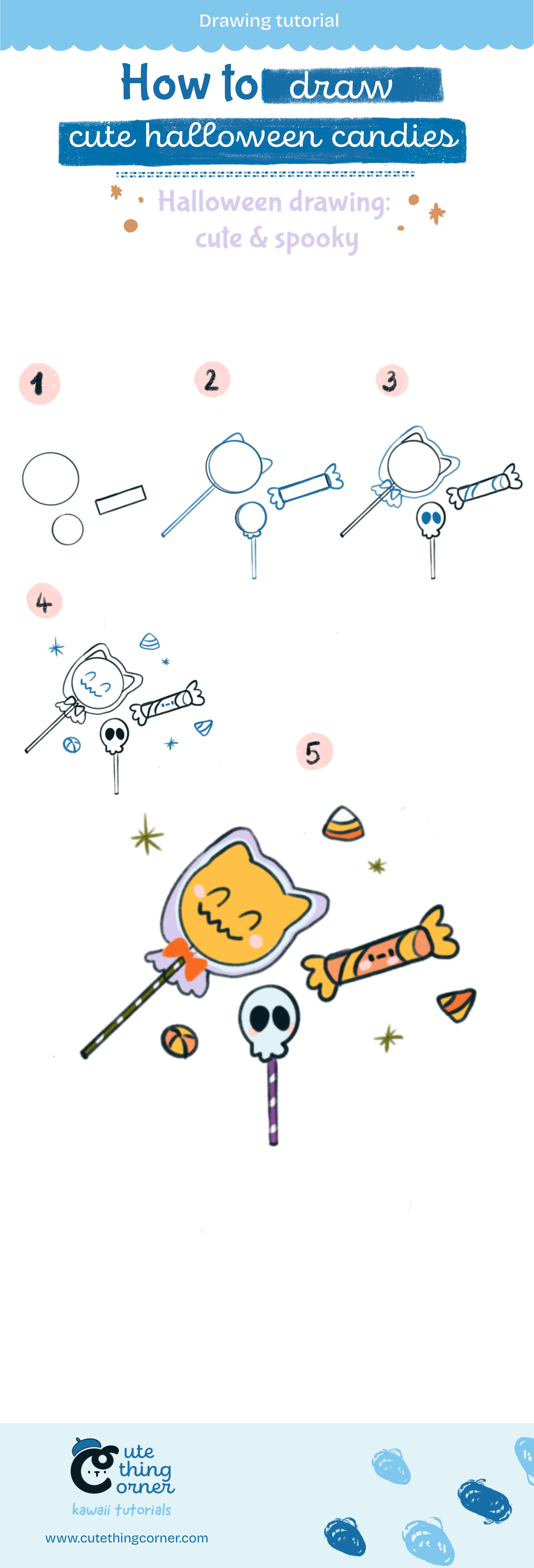 How to draw a cute Halloween Candies (Step-by-step)