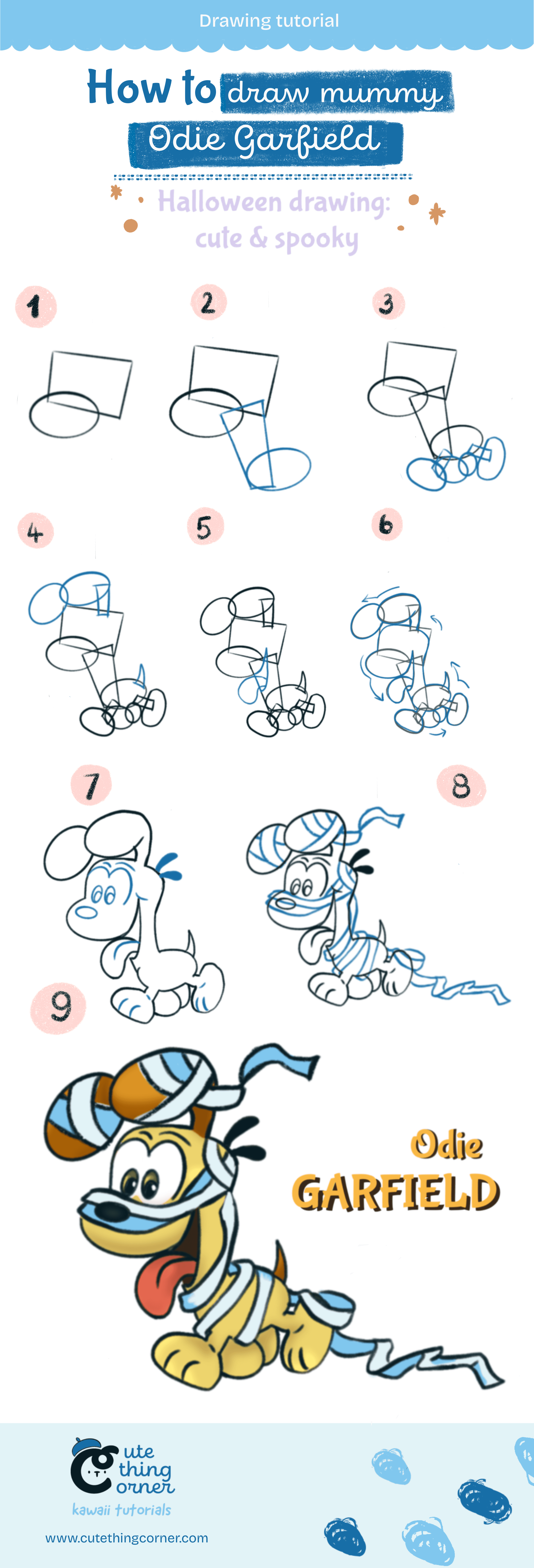 How to draw a cute Odie Halloween (Step-by-step)