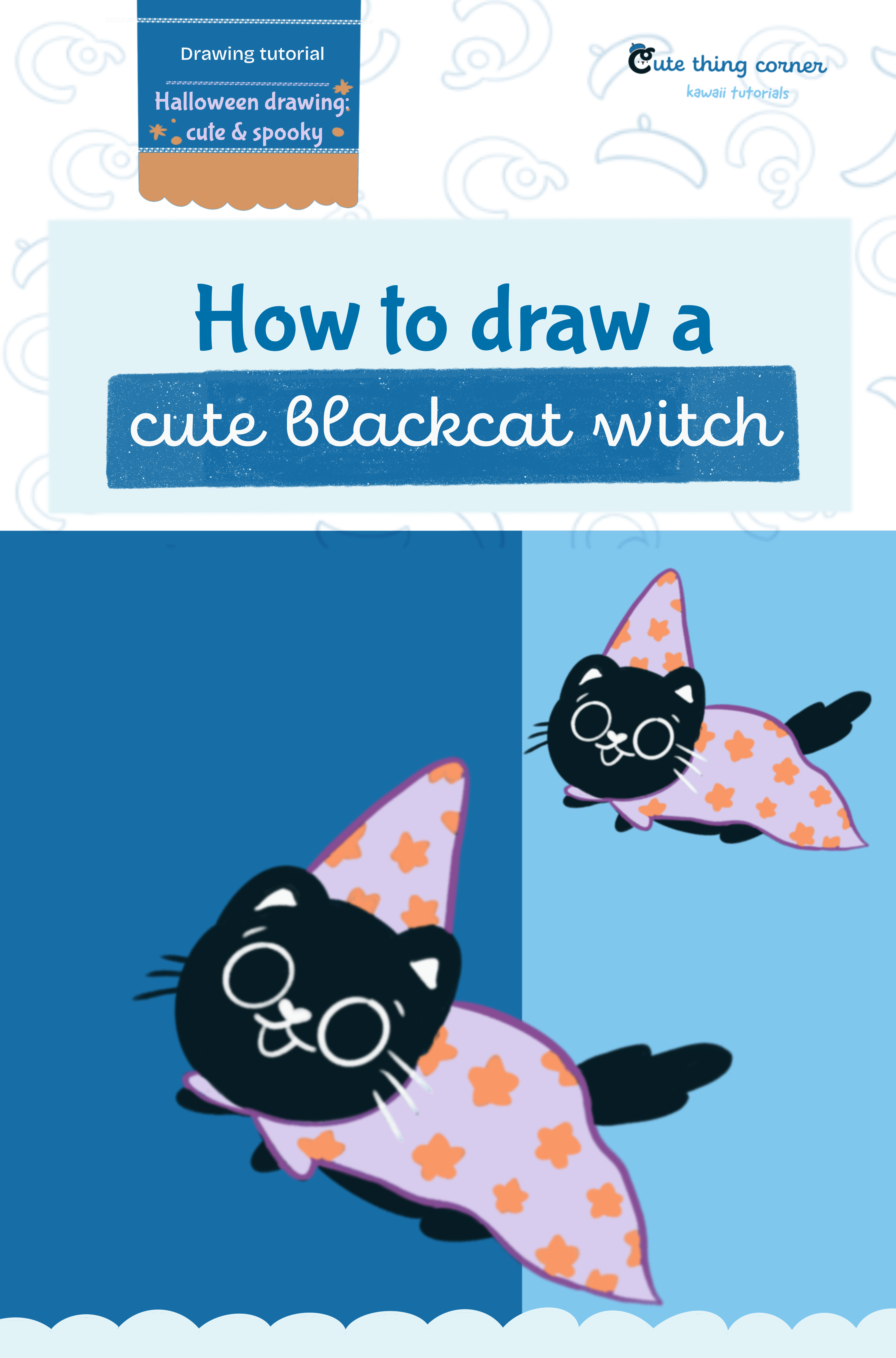 How to draw cute blackcat witch (Step-by-step)