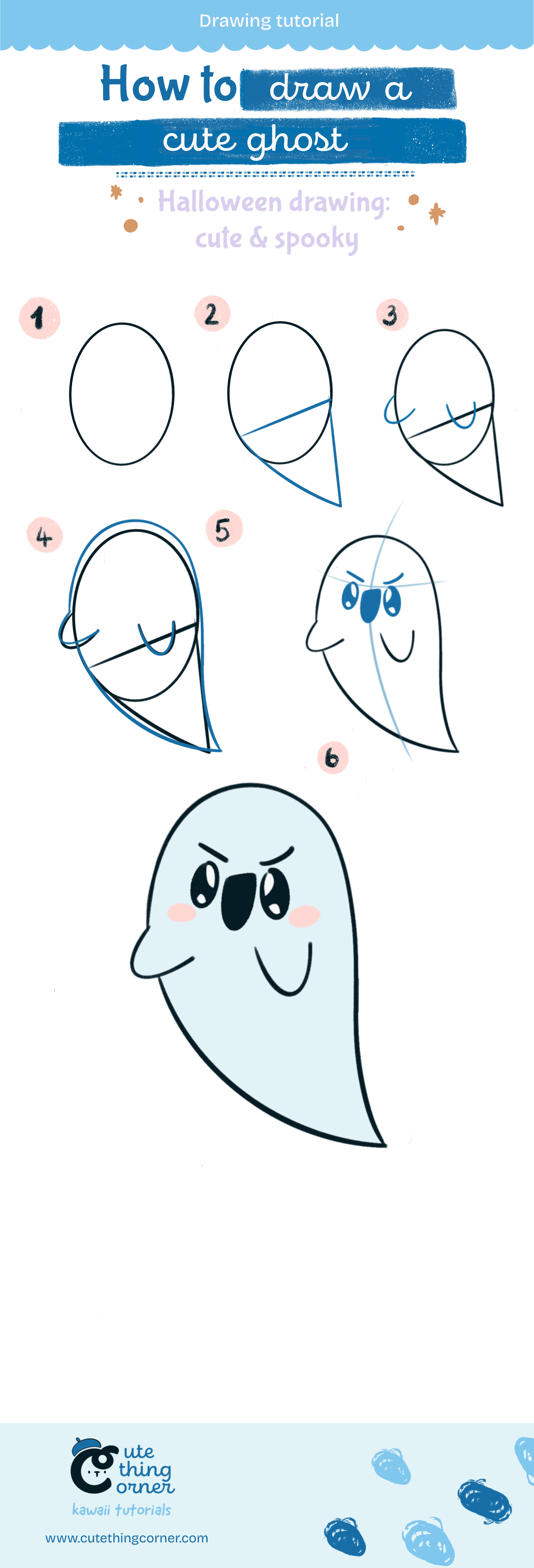 How to draw a cute ghost (Step-by-step)