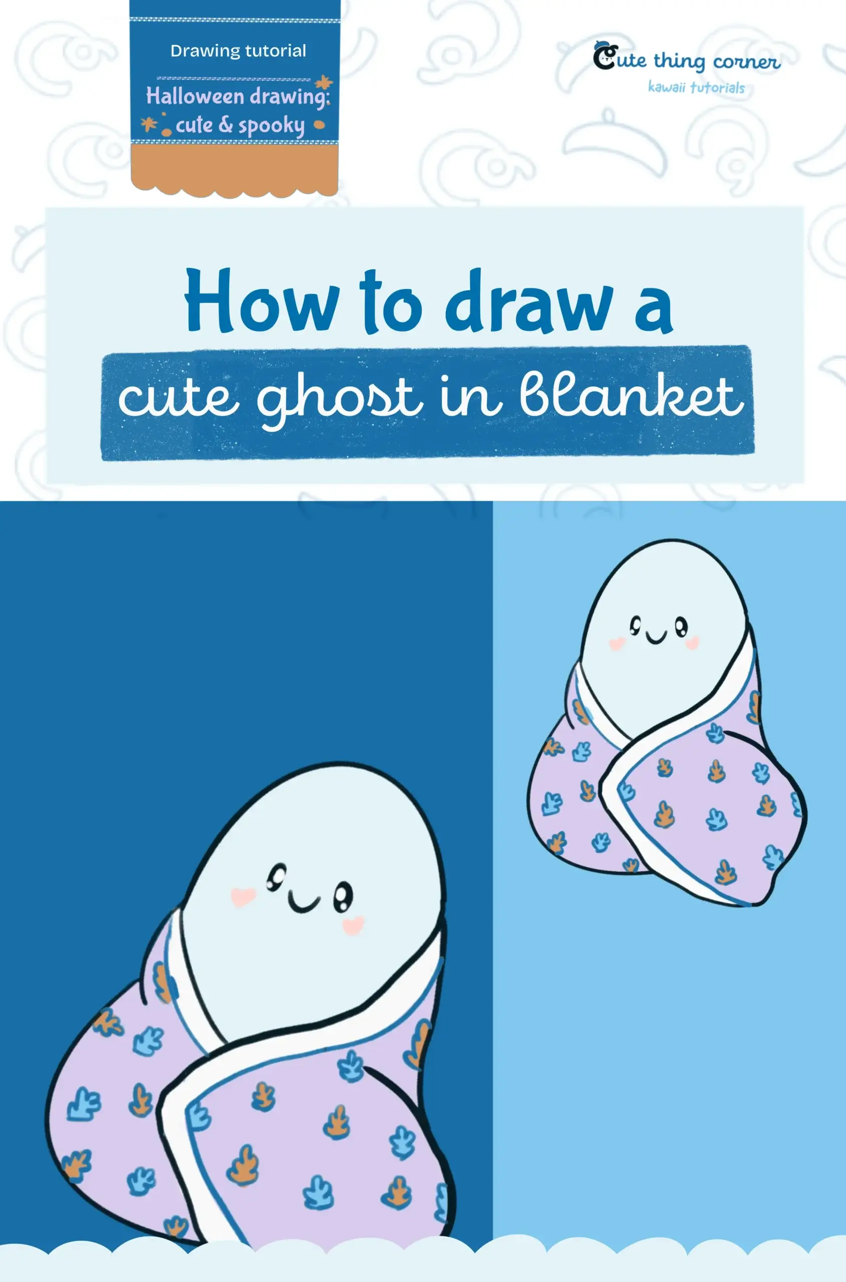 How to Draw a Kawaii Ghost in blanket (Step-by-step)