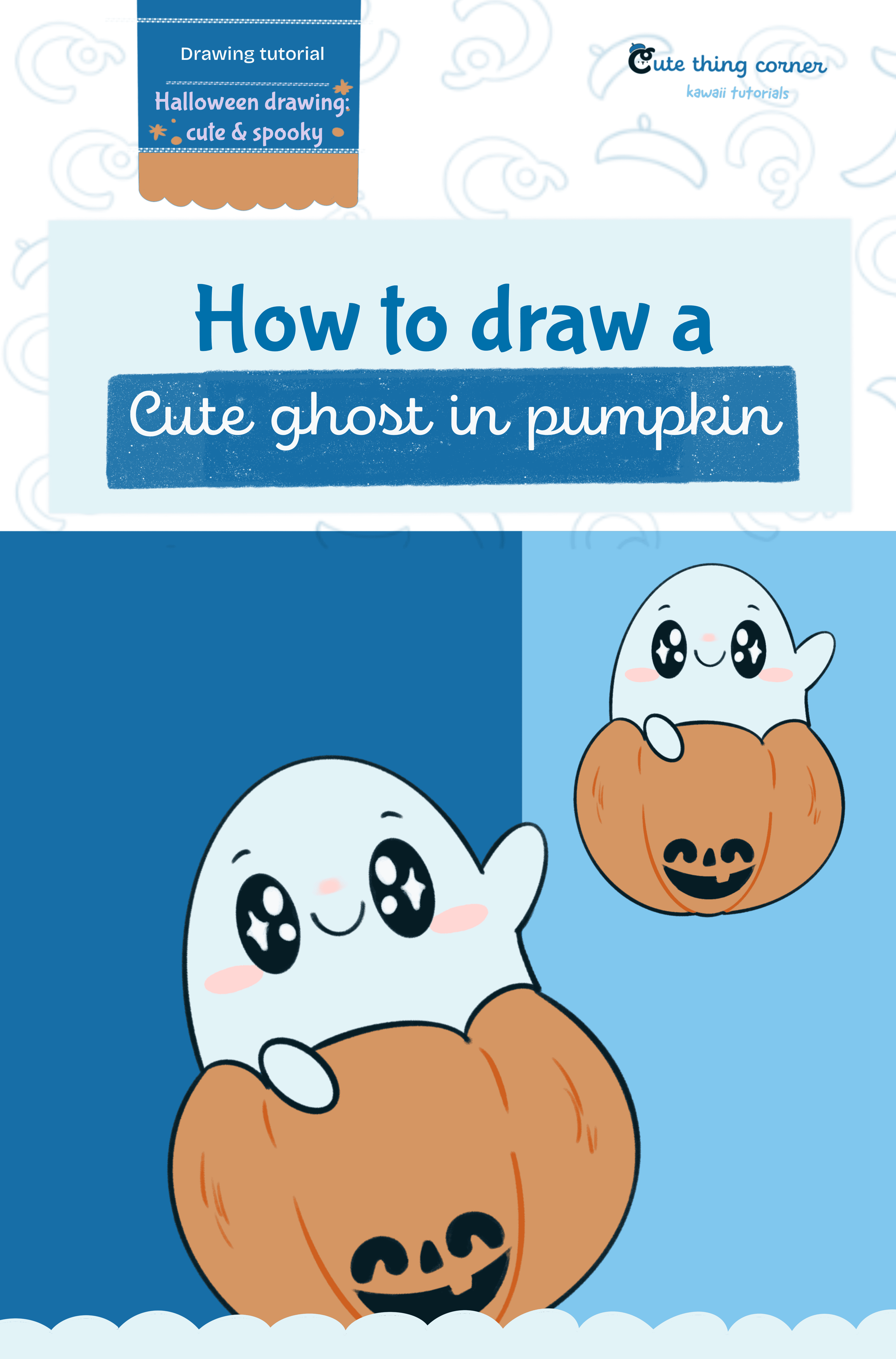 How to draw a cute ghost in pumpkin (Step-by-step)