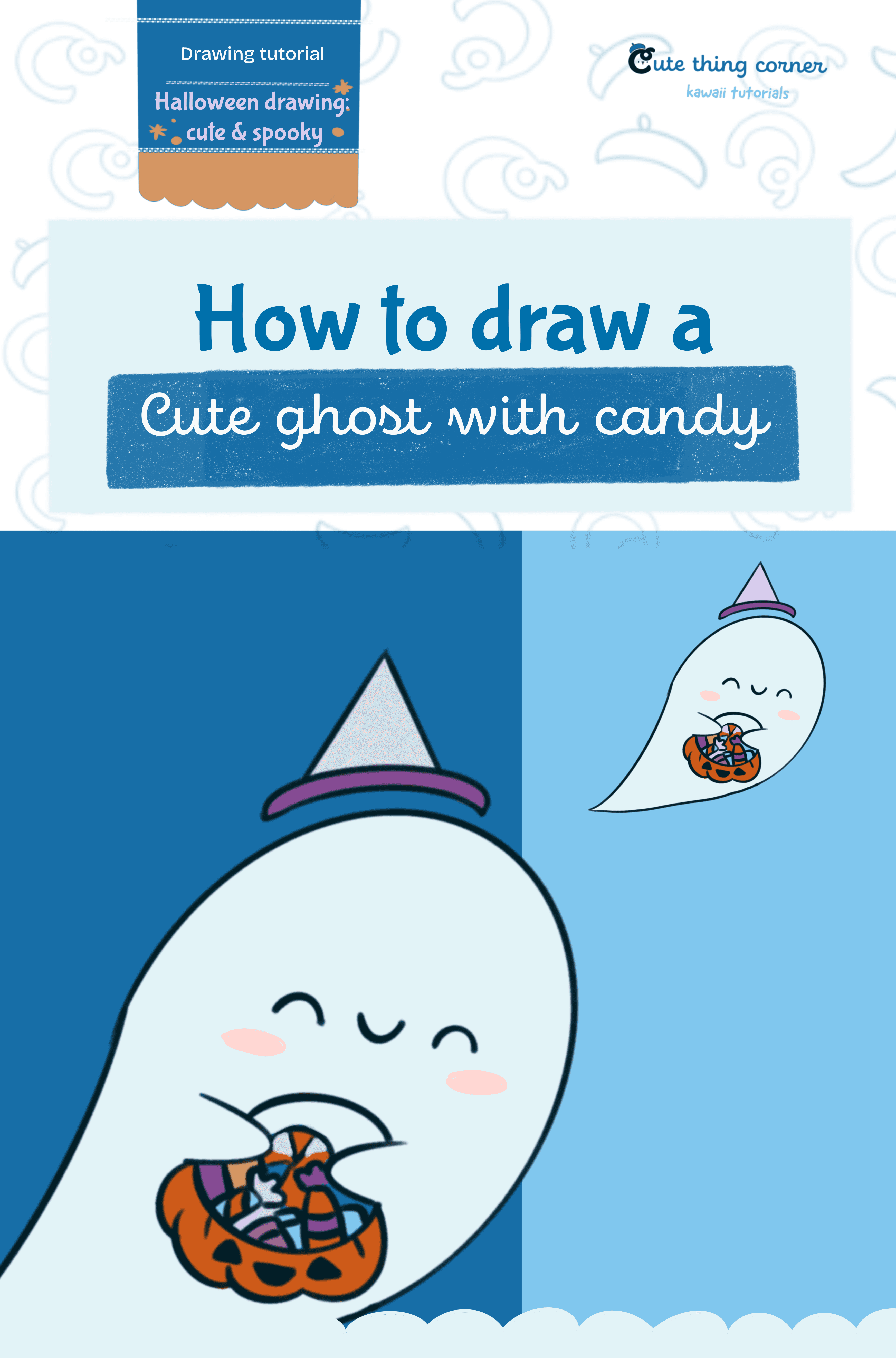 How to draw a cute ghost with candy (Step-by-step)