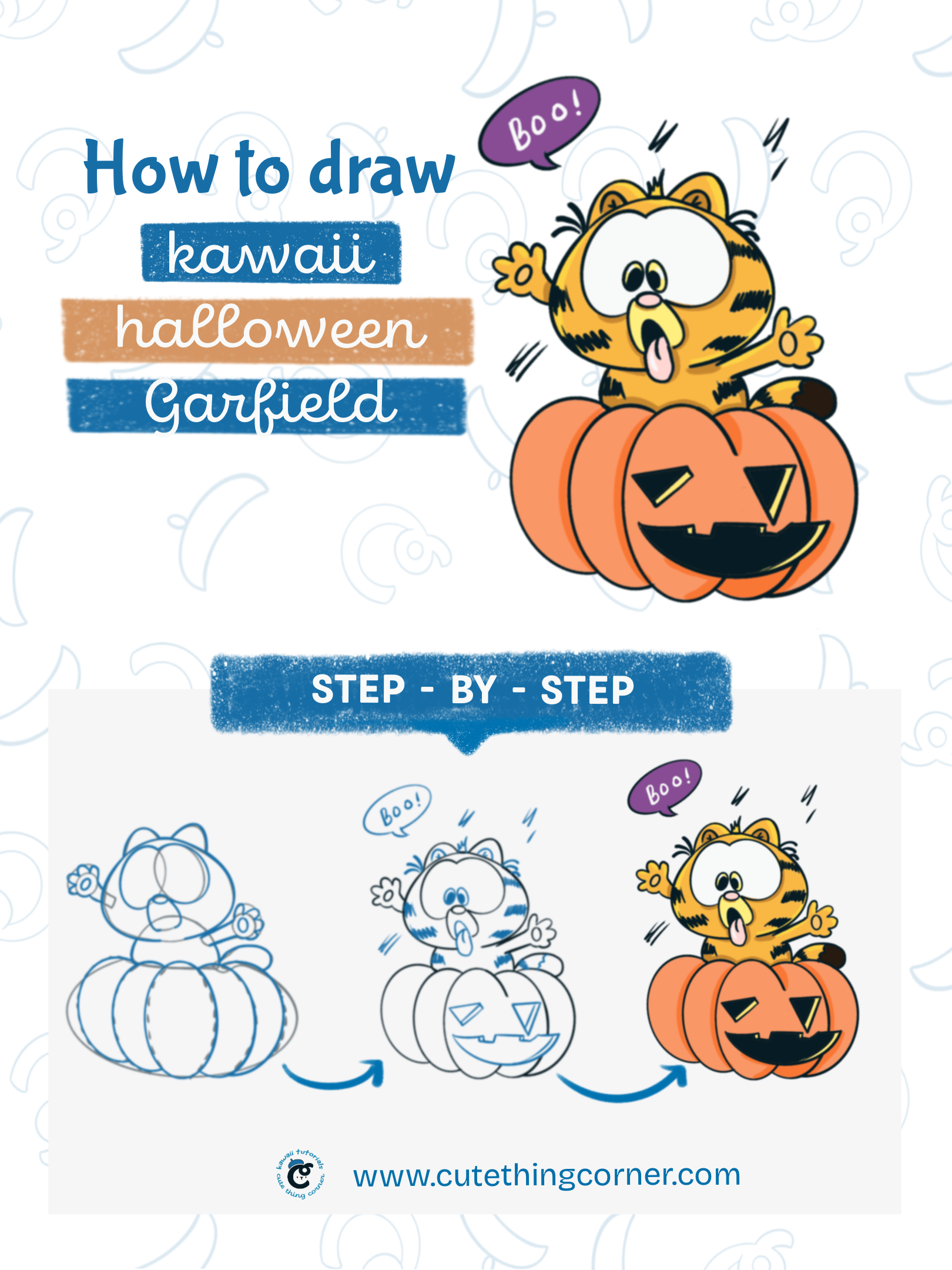 How to draw a cute halloween Garfield