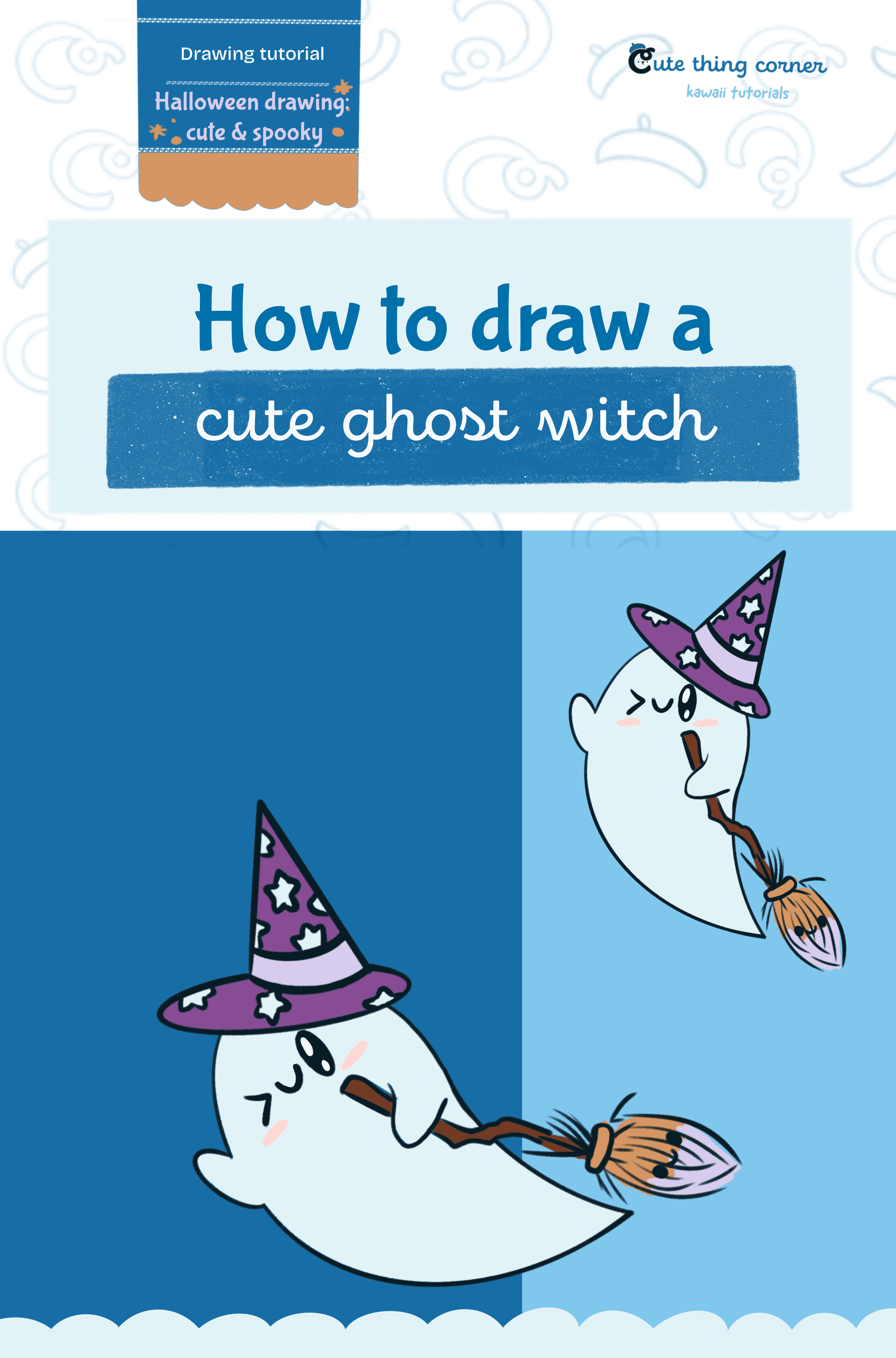 How to draw a cute ghost witch (Step-by-step)