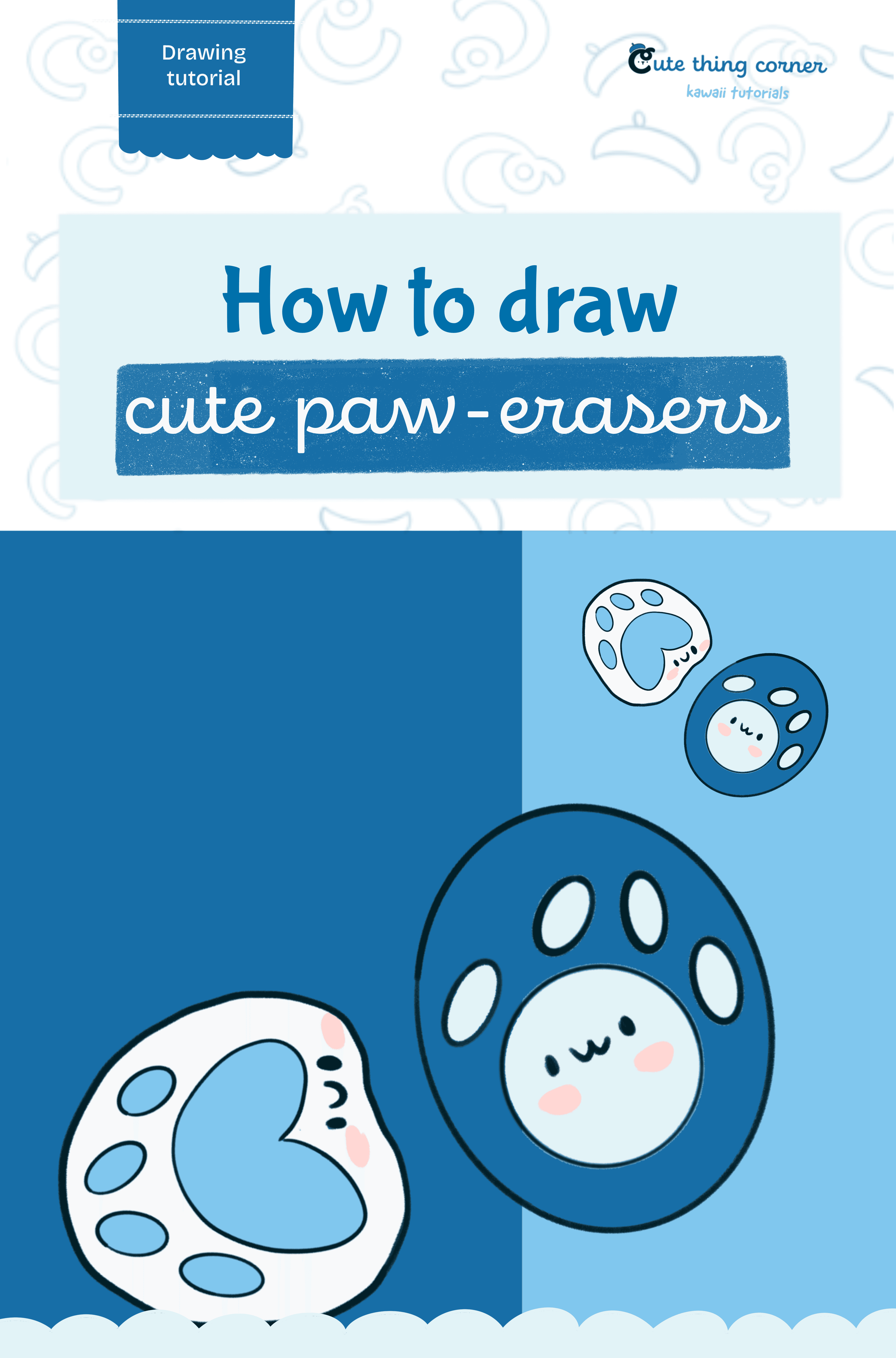 How to draw a cute paw-erasers (Step-by-step)