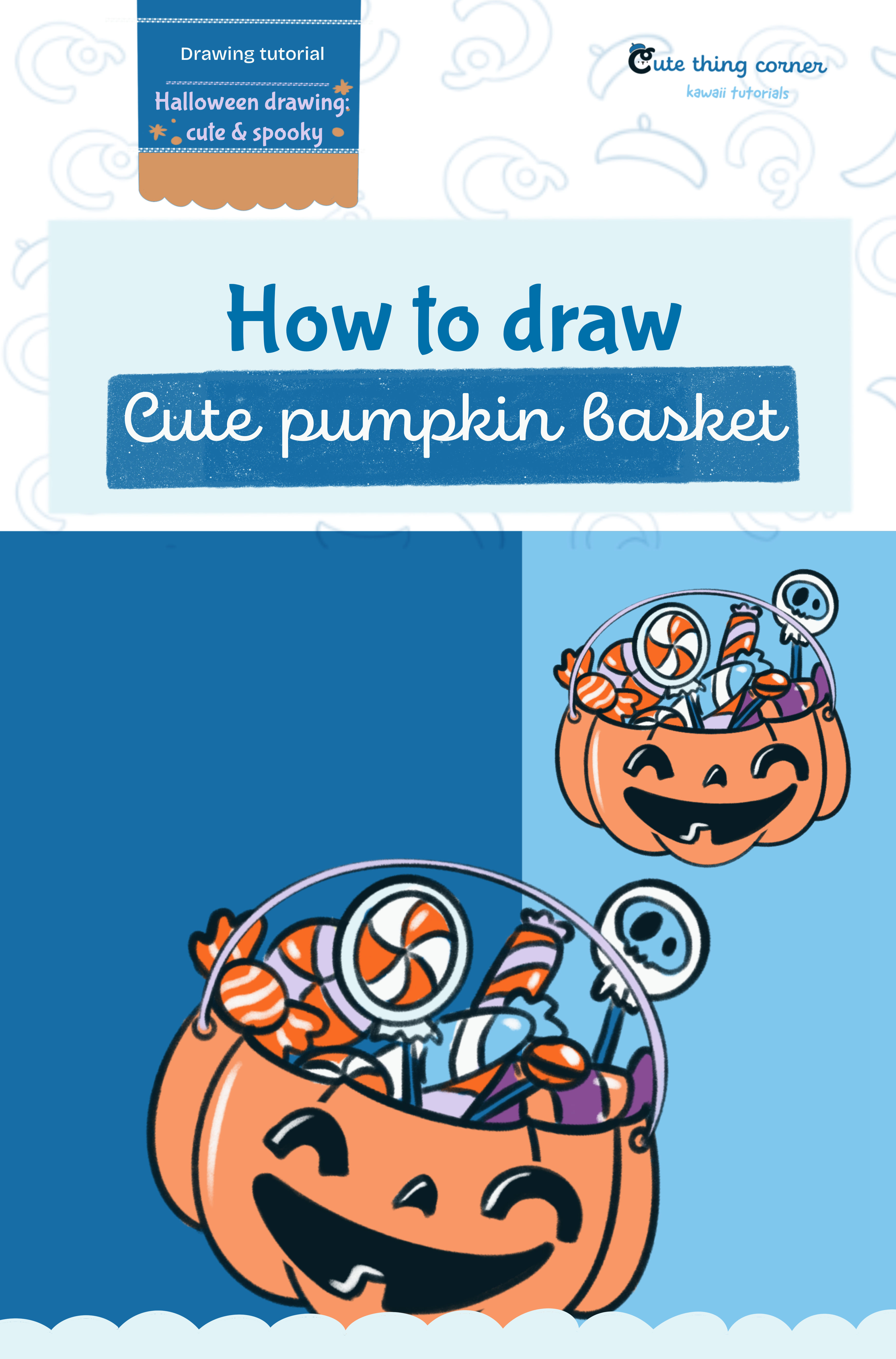 How to draw a cute pumpkin basket (Step-by-step)