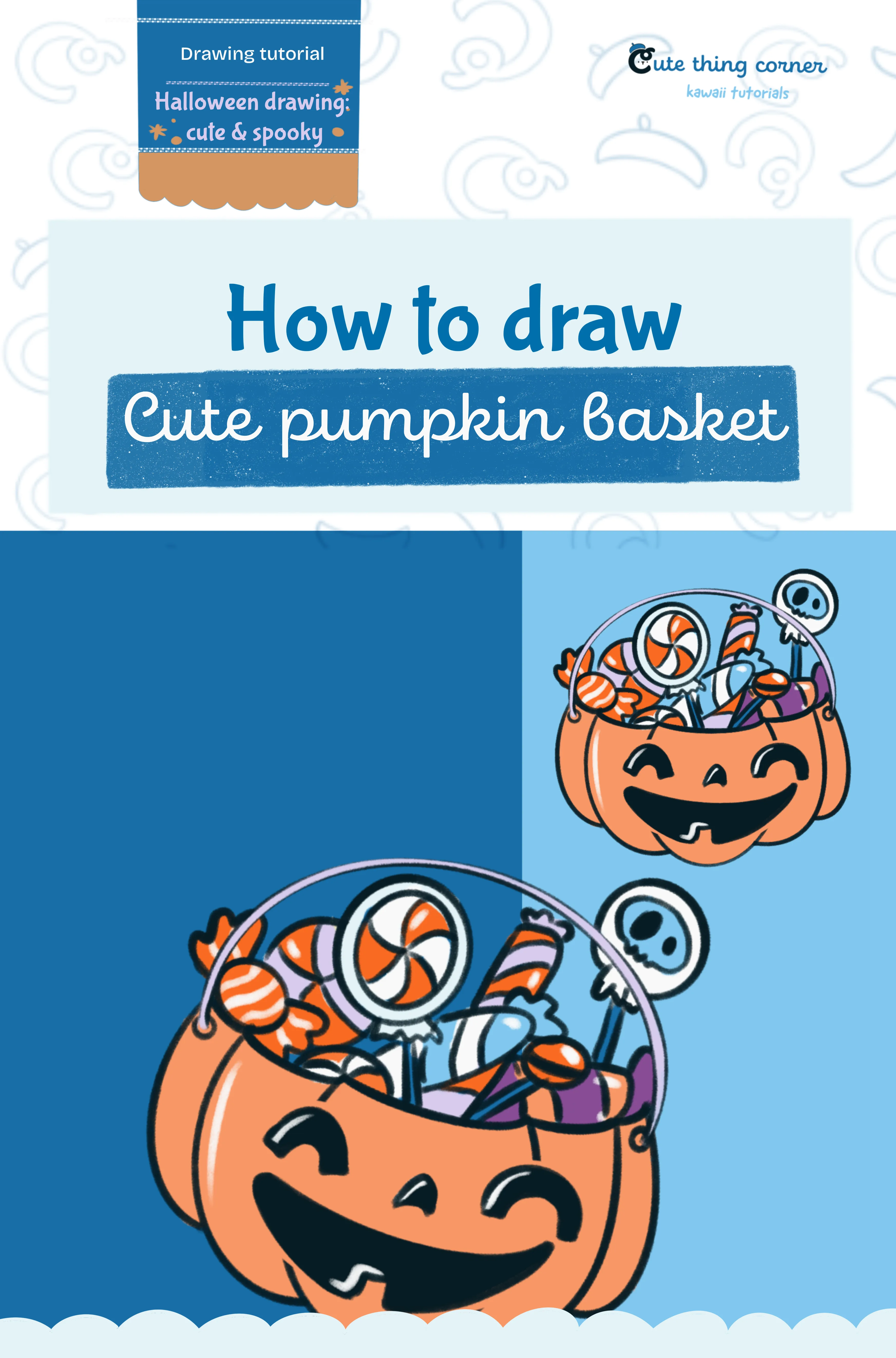 How to draw a cute pumpkin basket