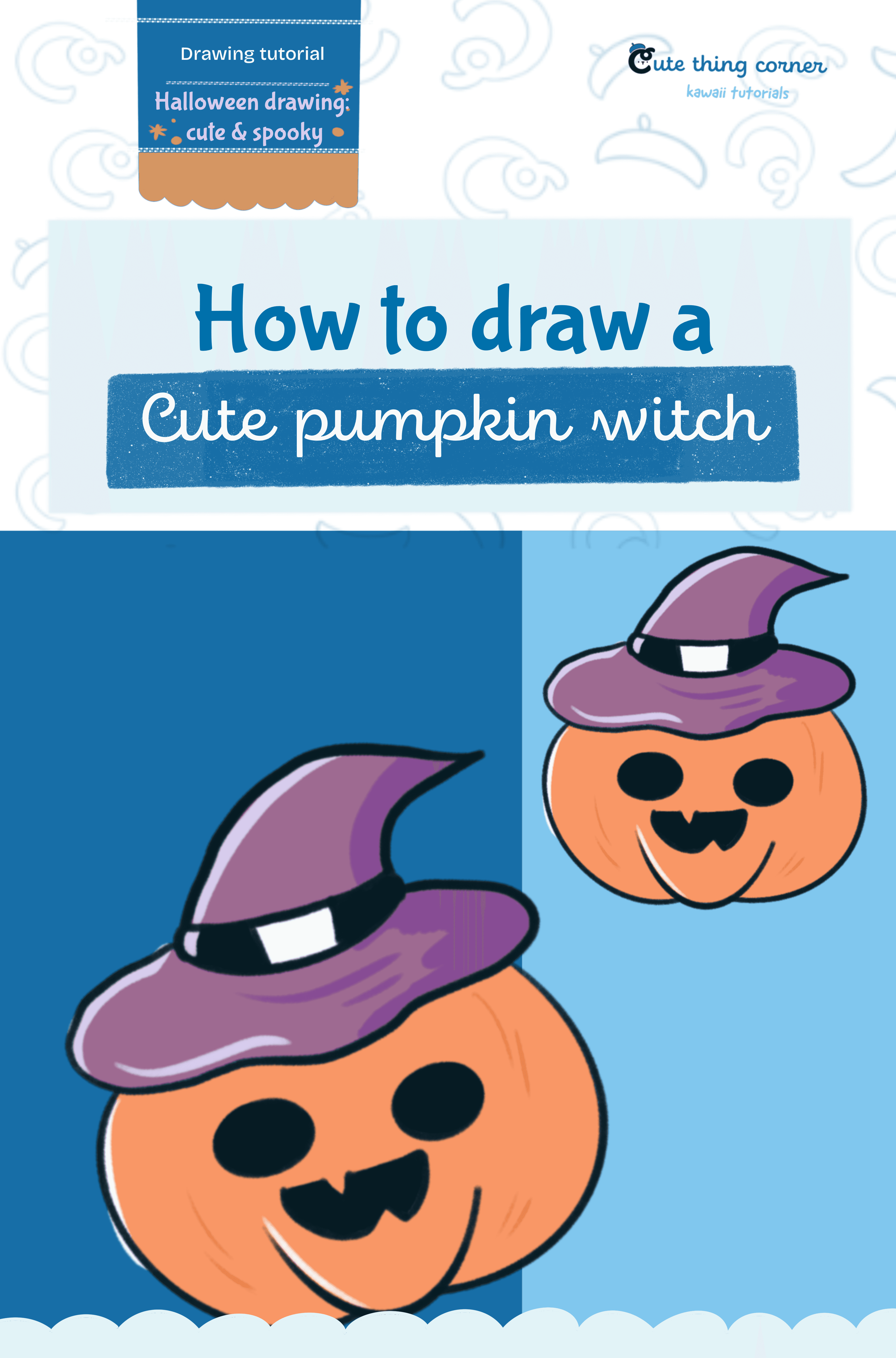 How to draw cute pumpkin witch (Step-by-step)