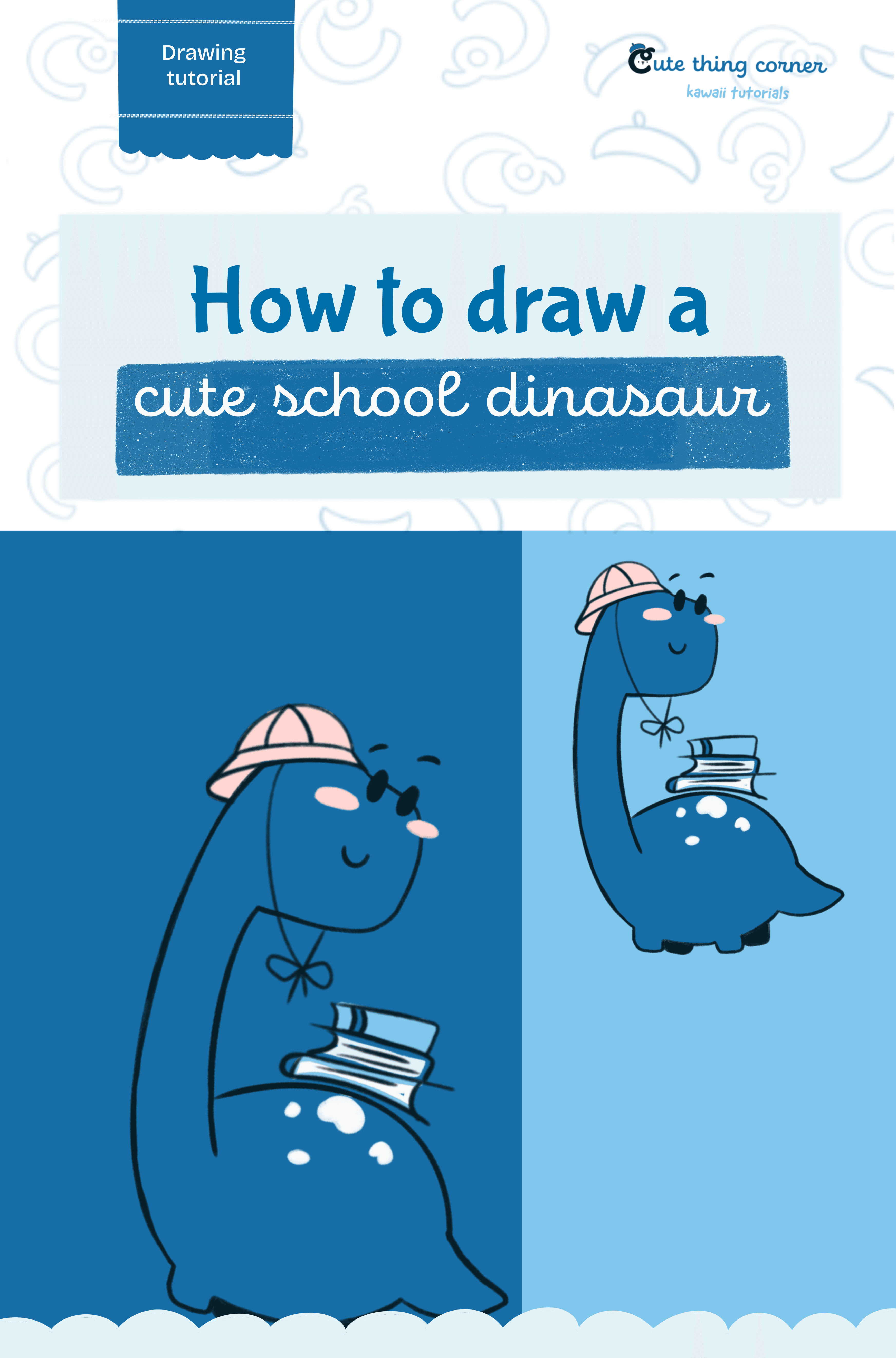 How to draw a cute school dinosaur (Step-by-step)