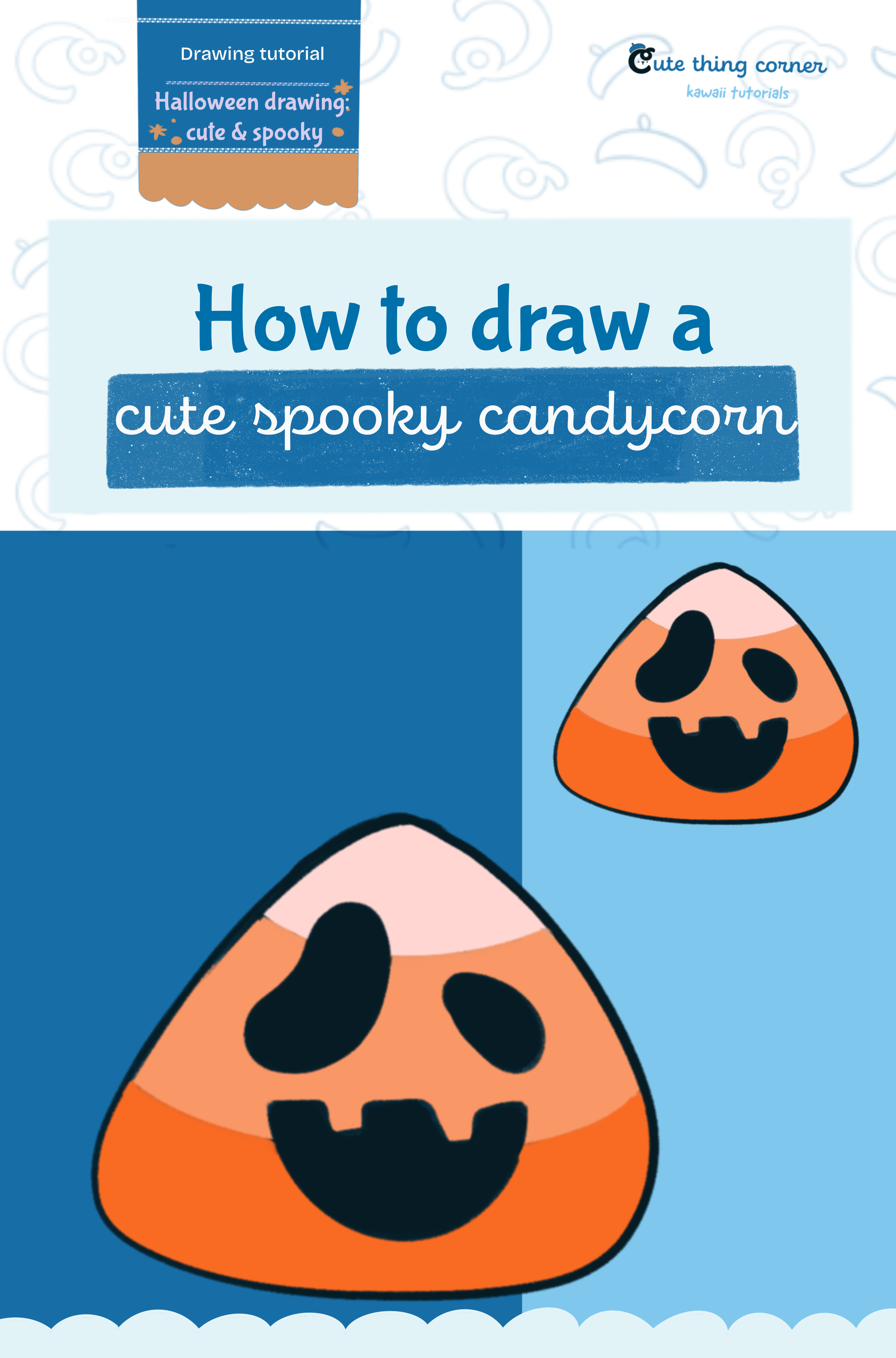 How to draw cute spooky candycorn (Step-by-step)