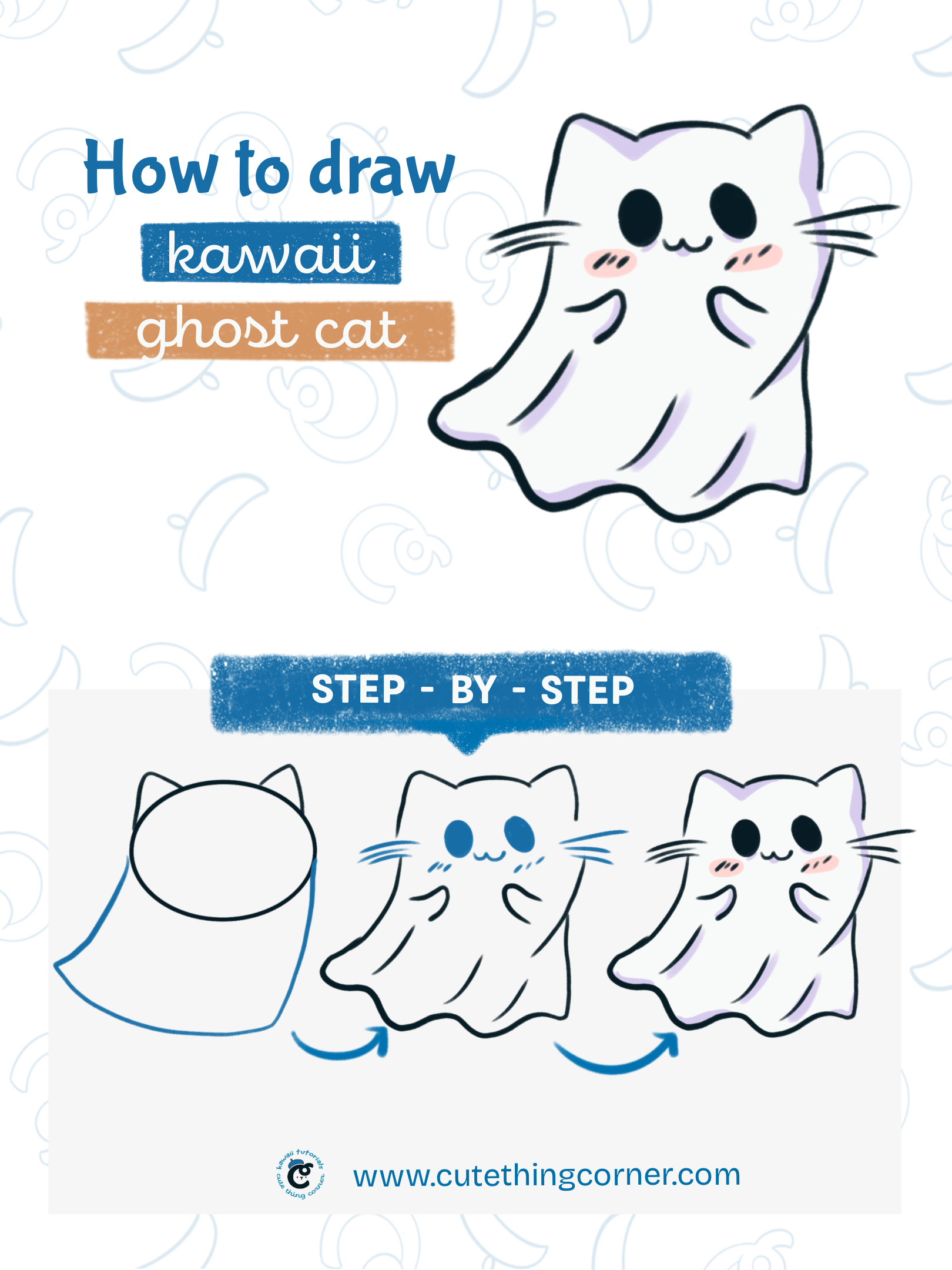 How to draw a kawaii ghost cat